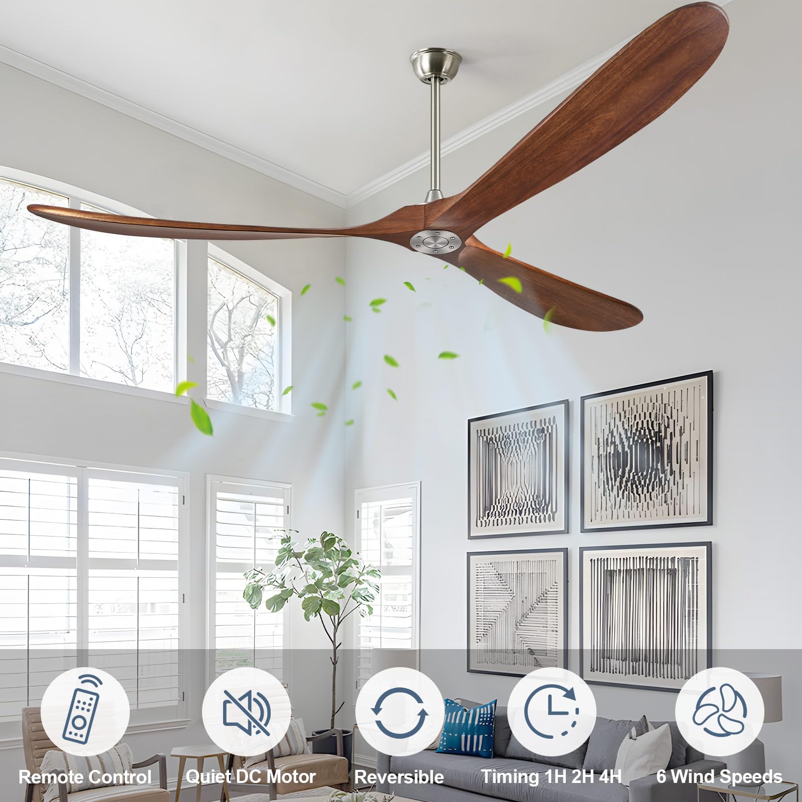 Abz Ceiling Fan Without Light   84 Inch Solid Wood Blades Ceiling Fan No Light With Remote Control For Outdoor Indoor Patio Bedr