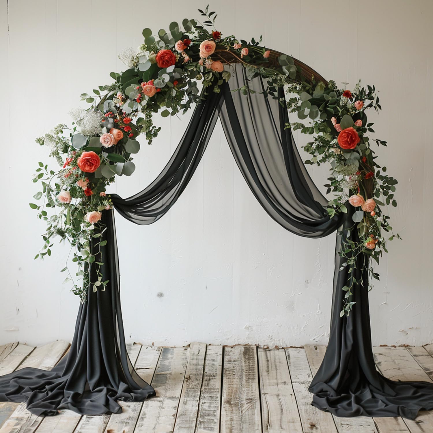 Wokceer Wedding Arch Draping 2 Panels 28.7 X 20Ft Black Sheer Fabric Backdrop For Ceremony, Birthday Party, Bridal Shower Decora