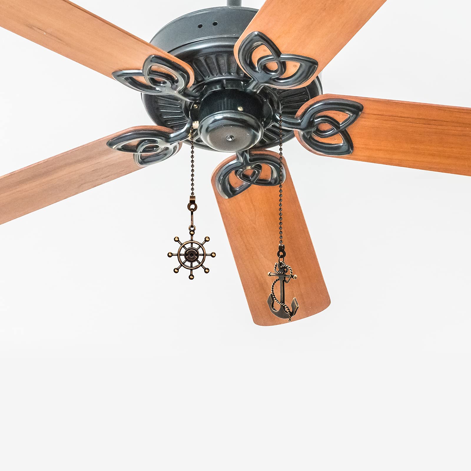 4 Pieces Vintage Anchor And Wheel Ceiling Fan Pull Chain With 14 Inches Fan Pulls Chain Extender For Bathroom Toilet Light Ceili