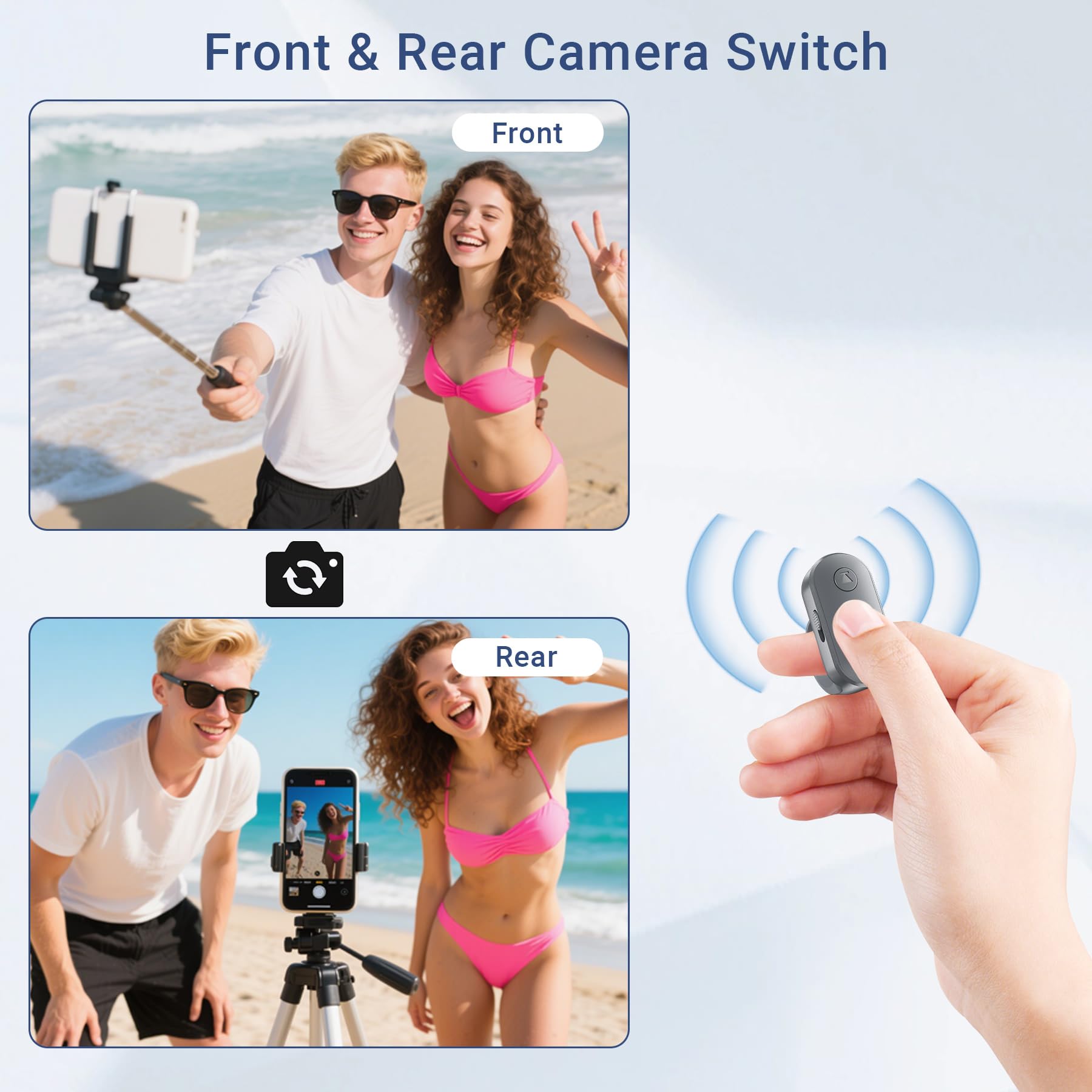 Phone Camera Ring Remote Control With Zoom In/Out, Rechargeable Shutter With Front/Rear Camera Switch For Iphone Android Ipad, H