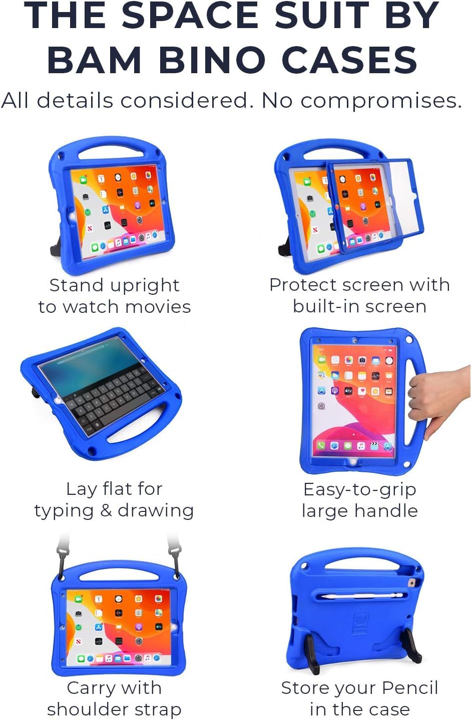 Bam Bino Space Suit Ipad 9Th Generation Case Kids, Ipad 8Th/7Th/10.2 Inch Ipad Case For Kids | Lightweight Cover With Screen Pro