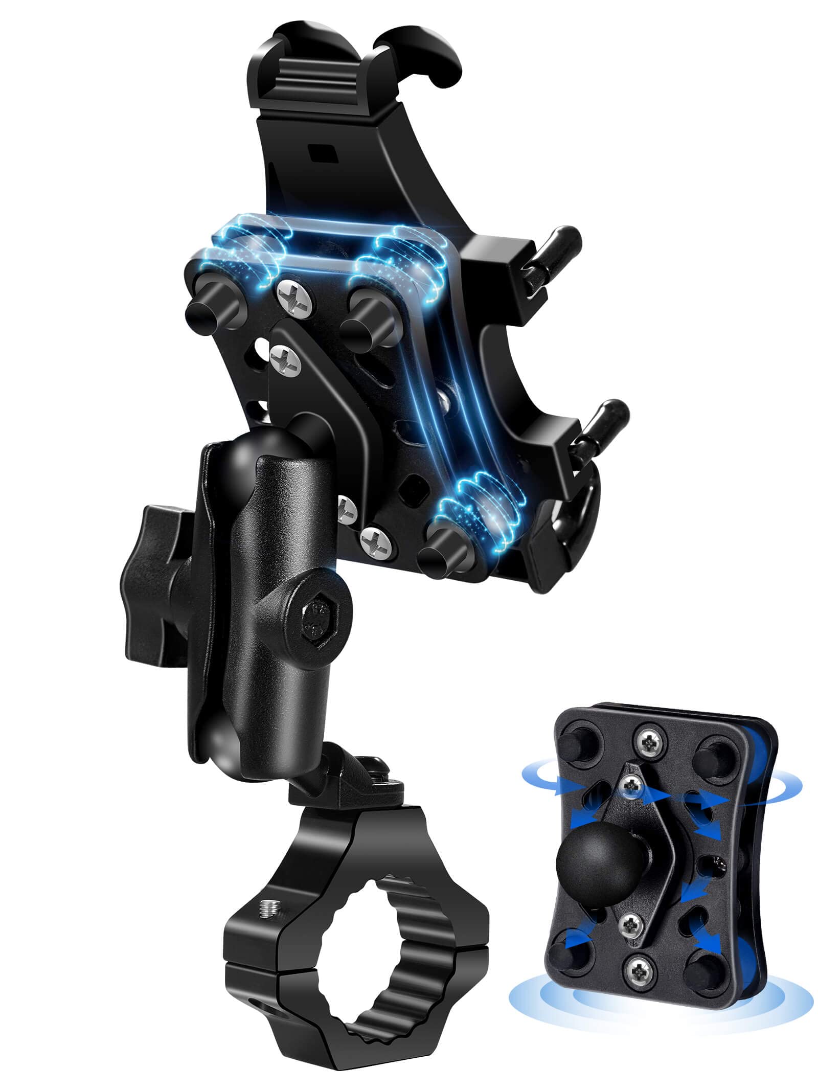 Zidiyoruo Anti Vibration Phone Holder For Utv/Sxs Off Road Riding, One Hand Operation Aluminum Heavy Duty Cell Phone Mount, Easy