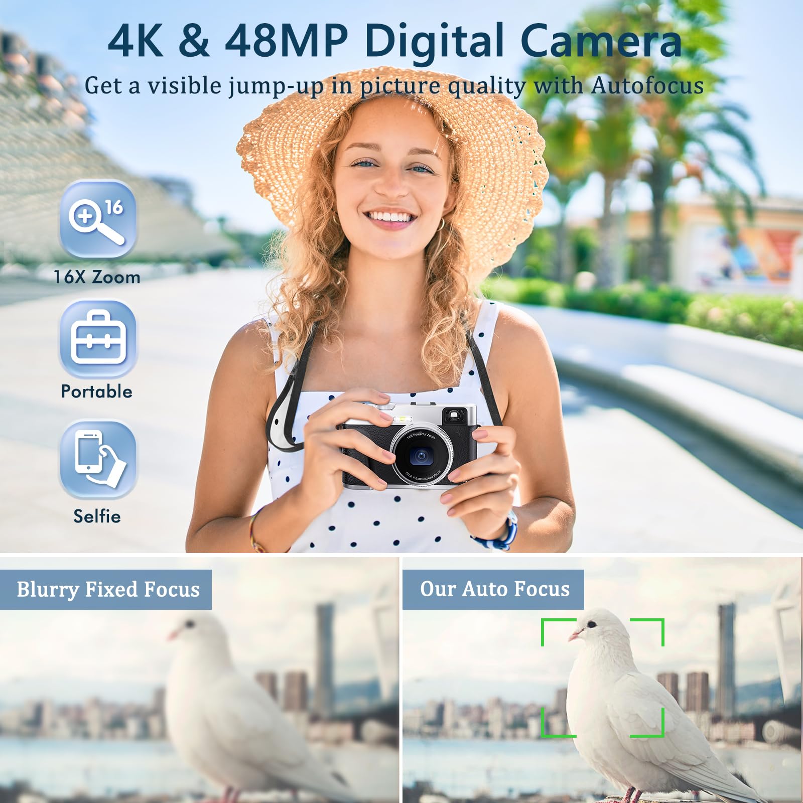 4K Digital Camera With Viewfinder & Flash, Autofocus 48Mp Cameras For Photography Vlogging Compact Travel Camera For Adults Teen