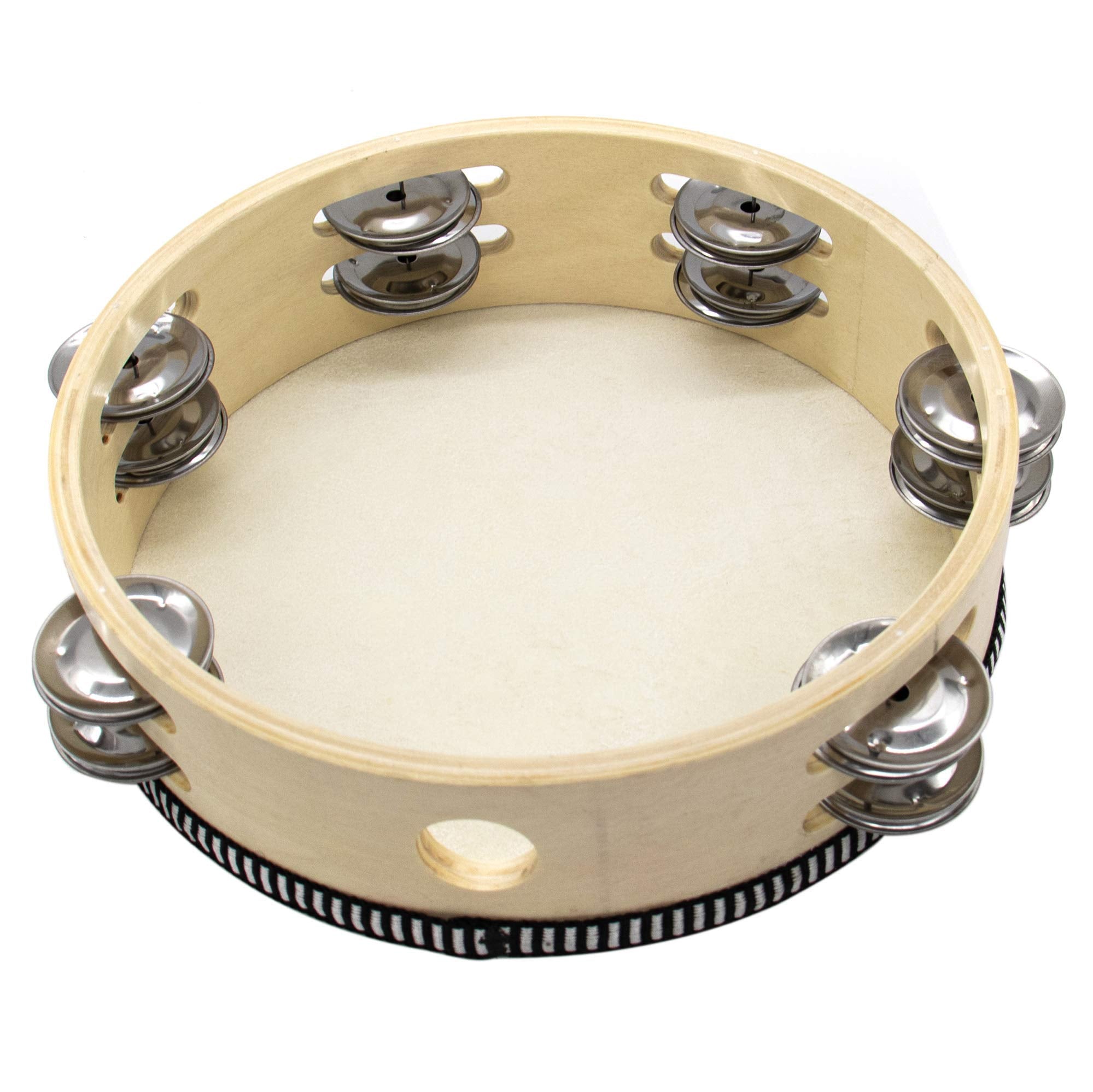 Auear, Double Row Jingles Handheld Tambourine Creative Wooden Tambourine Drum For Adults Percussion For Musical Educational Toy Party Game Church (1 Pack, 8 Inch)