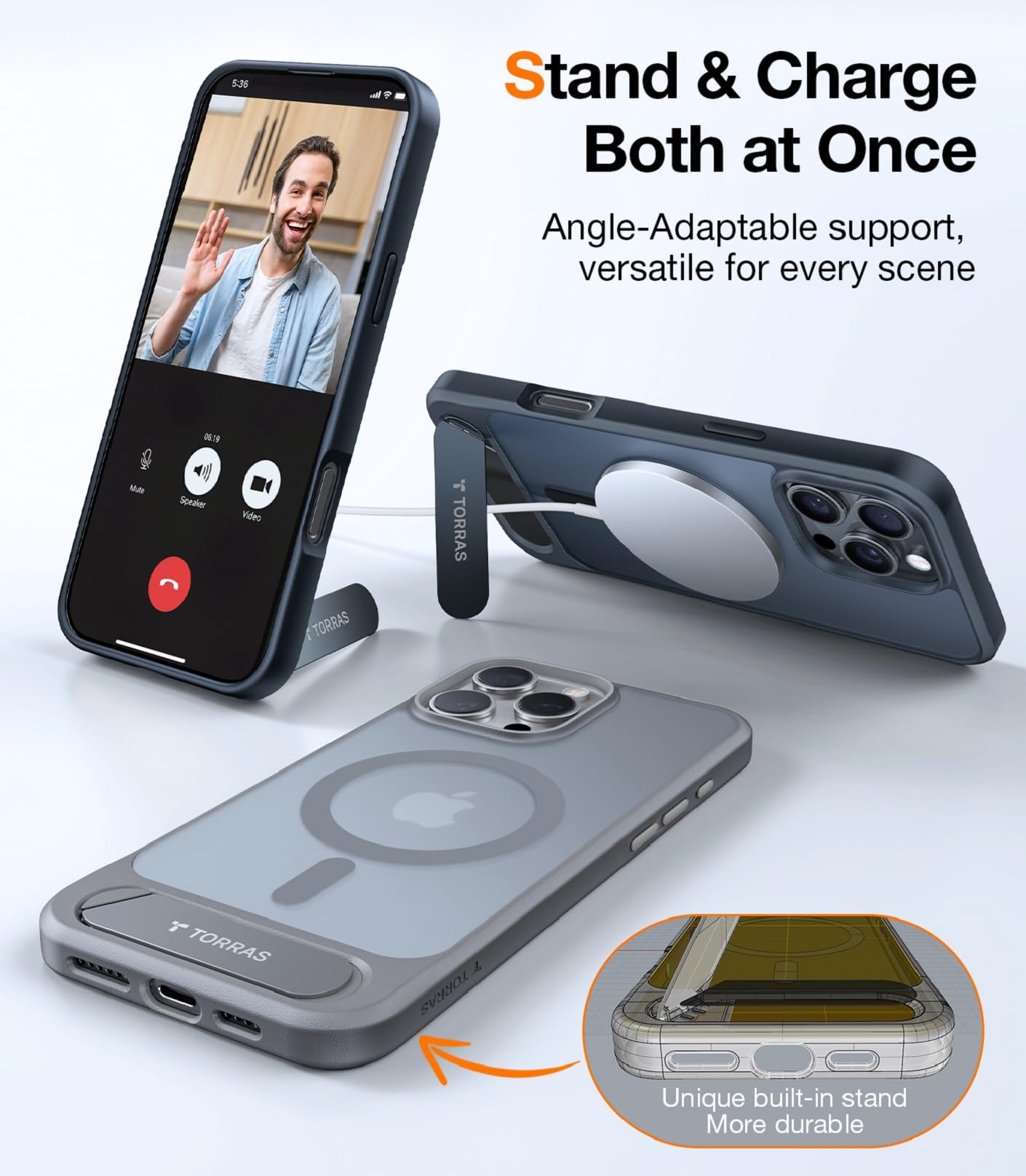 Torras Strong Magnetic & Seamless Stand For Iphone 16 Pro Case, [18N Mighty Magnetic] [12Ft Mil Grade Drop Tested] [Fit For Mags