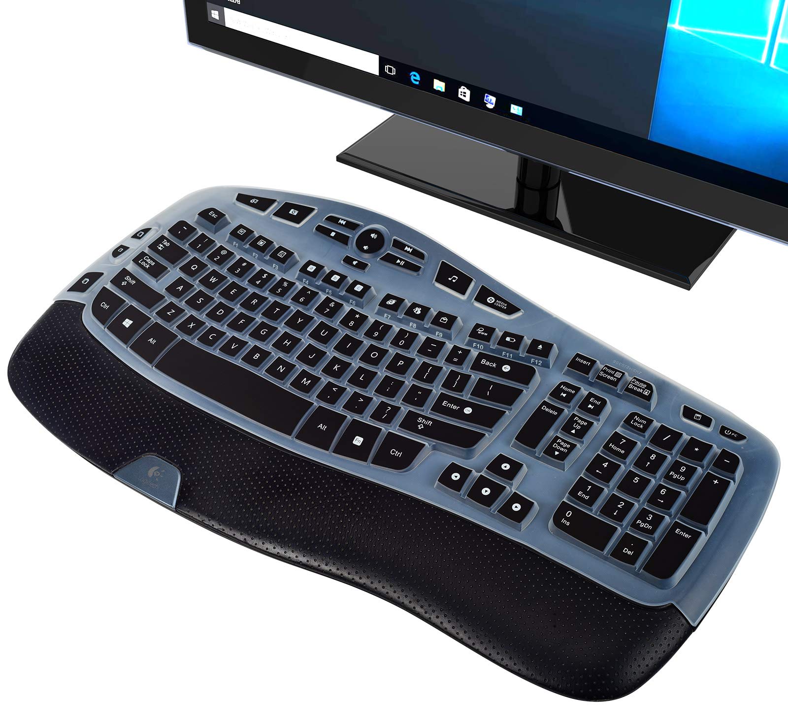 Ikammo Keyboard Cover For Logitech Mk570 K350 Mk550 Wireless Wave Keyboard, Black Silicone Skin With Waterproof, Dust Proof Prot