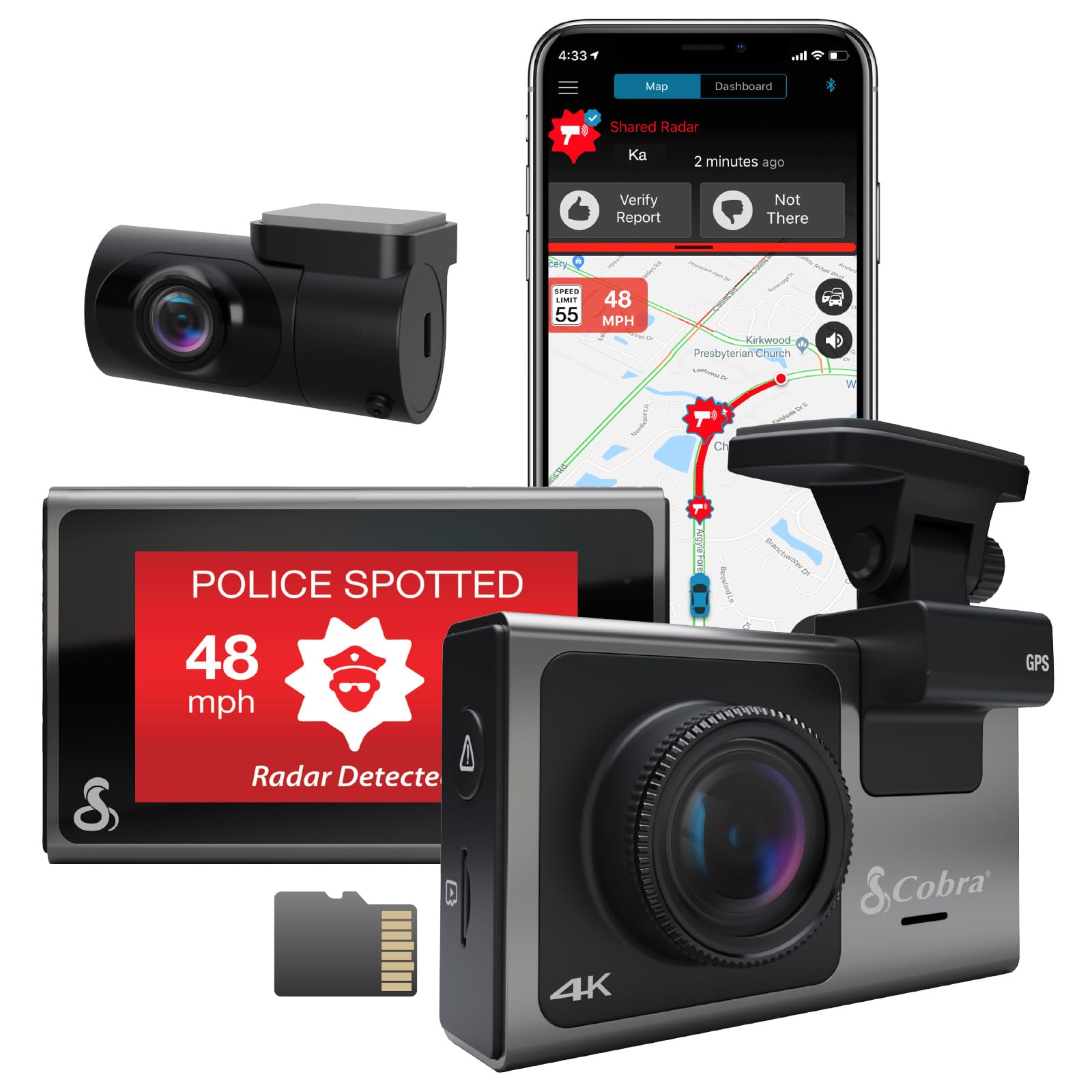 Cobra Smart Dash Cam + Rear Cam (Sc 400D) � Uhd 4K Resolution, Alexa Built In, 3 Camera Capable, Live Police Alerts, Emergency Mayday, Drive Smarter App, 3' Touchscreen, Wi Fi & Gps, 32Gb Sd Card Incl