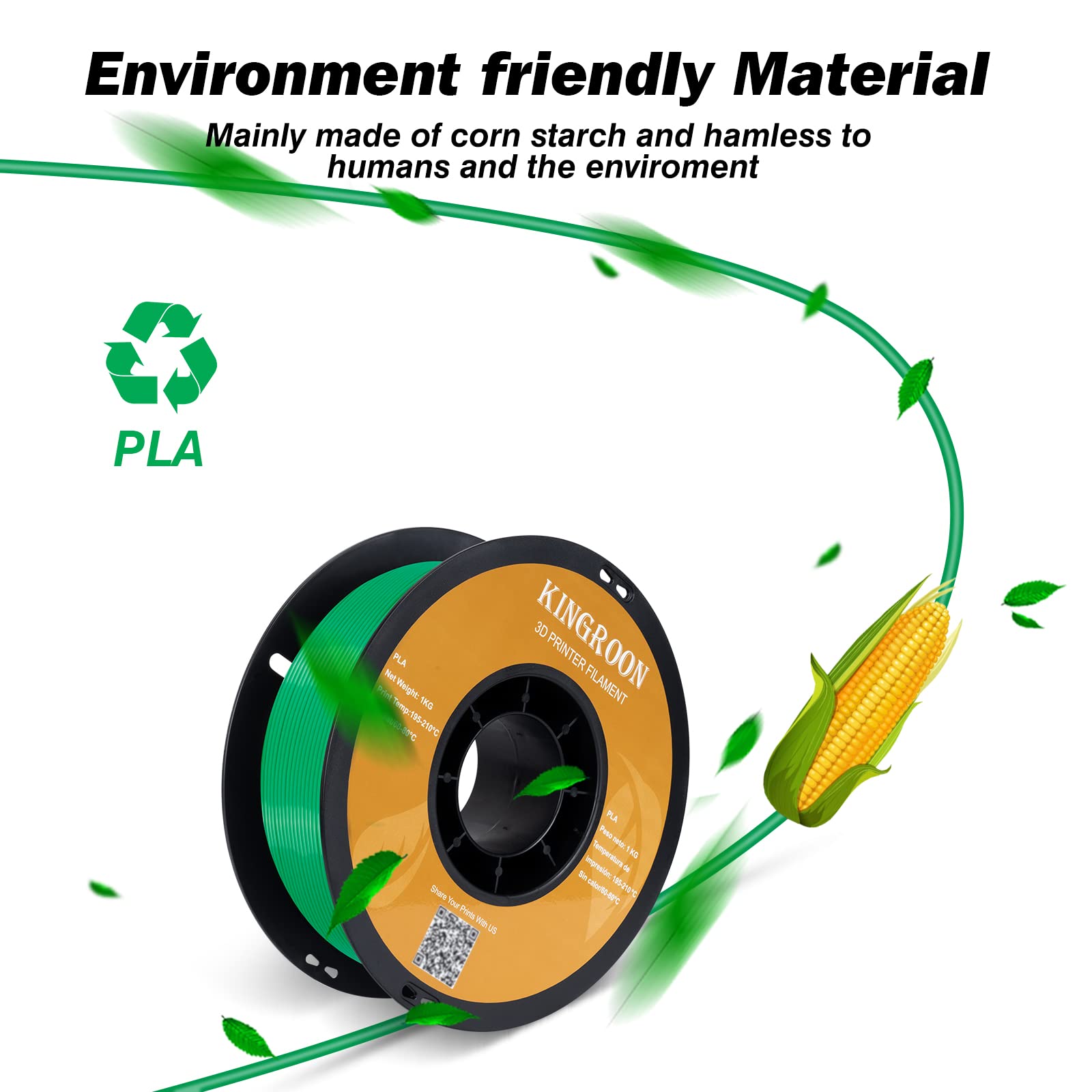 Kingroon Pla 3D Printer Filament,10 Rolls, 10Kg Spool(22Lbs),Single And Triple Color1.75 Mm,Black+White+Red+Green+Blue+Red Green