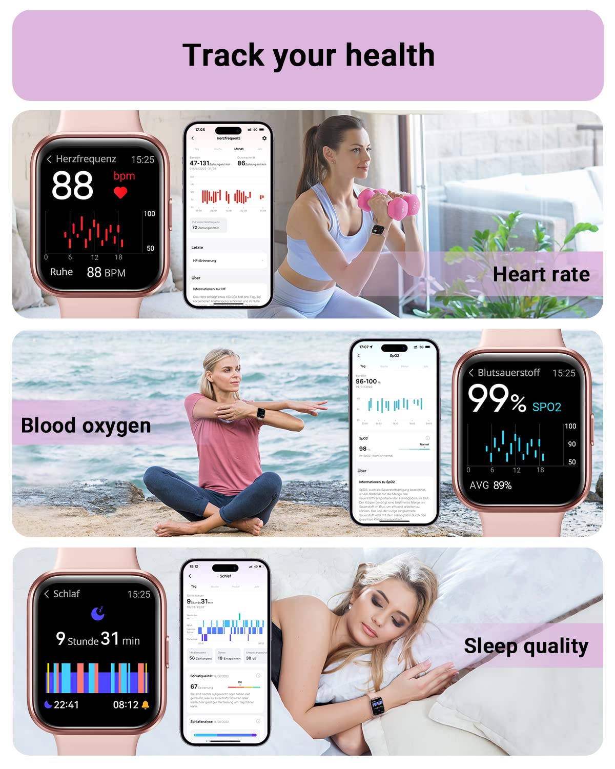 Smart Watch For Women Android & Iphone, Alexa Built-In, 1.8 '' Touch Screen Fitness Tracker With Answer/Make Calls, Ip68 Waterpr
