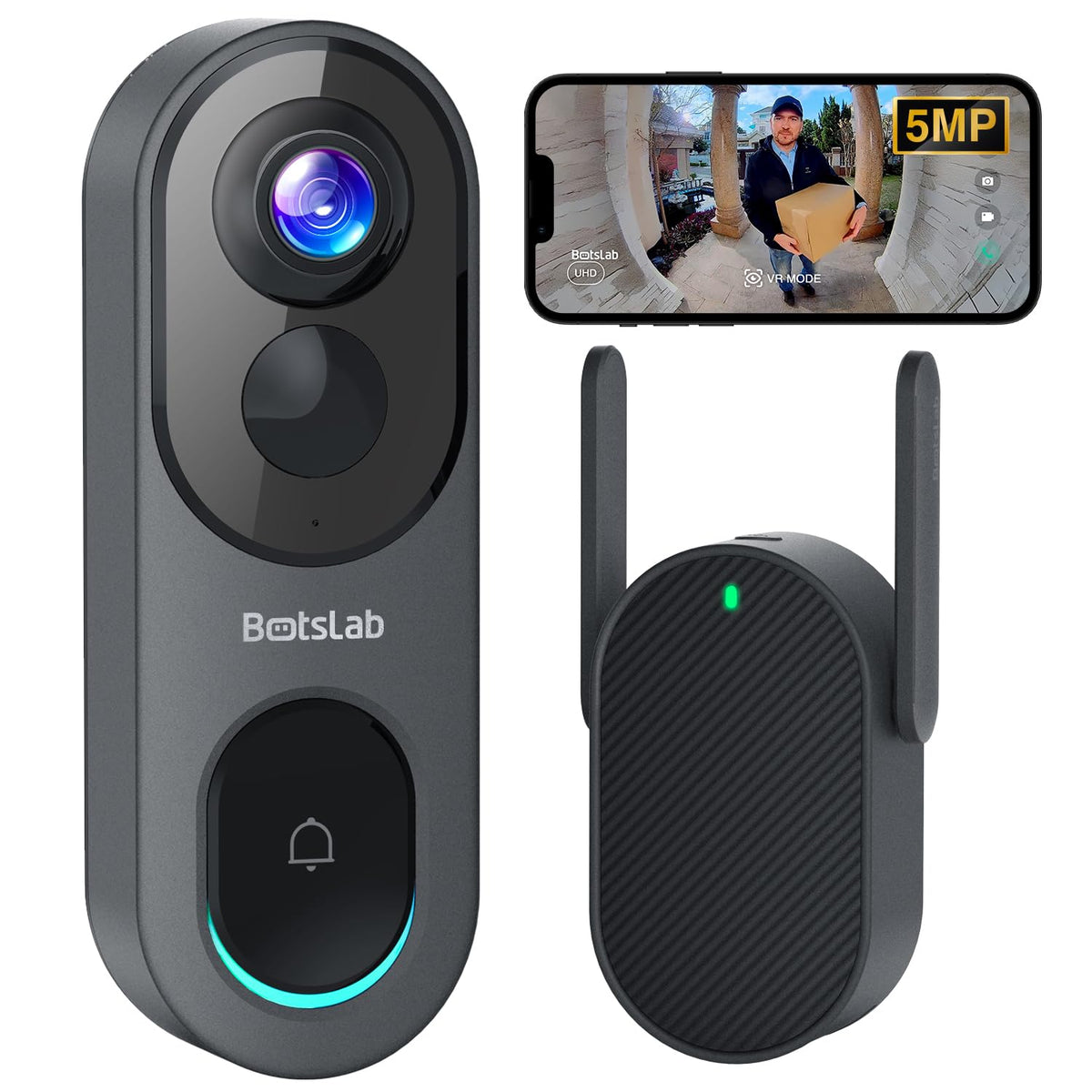 Botslab Video Doorbell Camera,No Monthly Fee,5Mp Wireless Doorbell Camera,Head-To-Toe&180? View,Battery Powered,Ai&Pir Detection