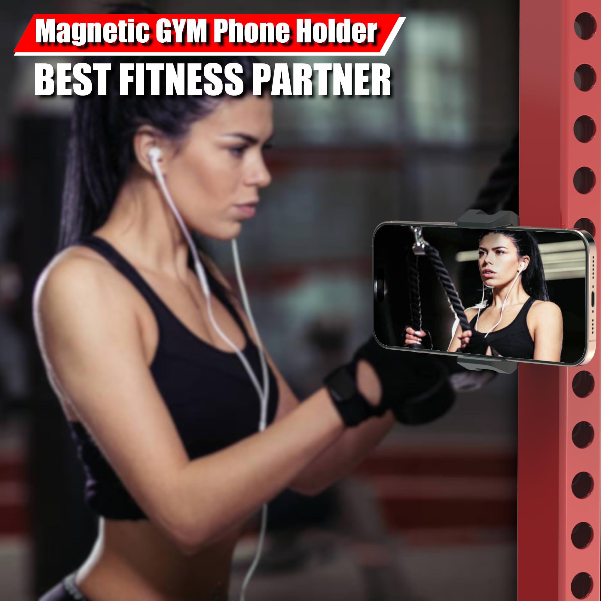 Vassmtcph Magnetic Phone Holder For Gym,Gym Magnetic Phone Holder Mount,Essential Fitness Equipment For Gyms,360 Degree Adjustab