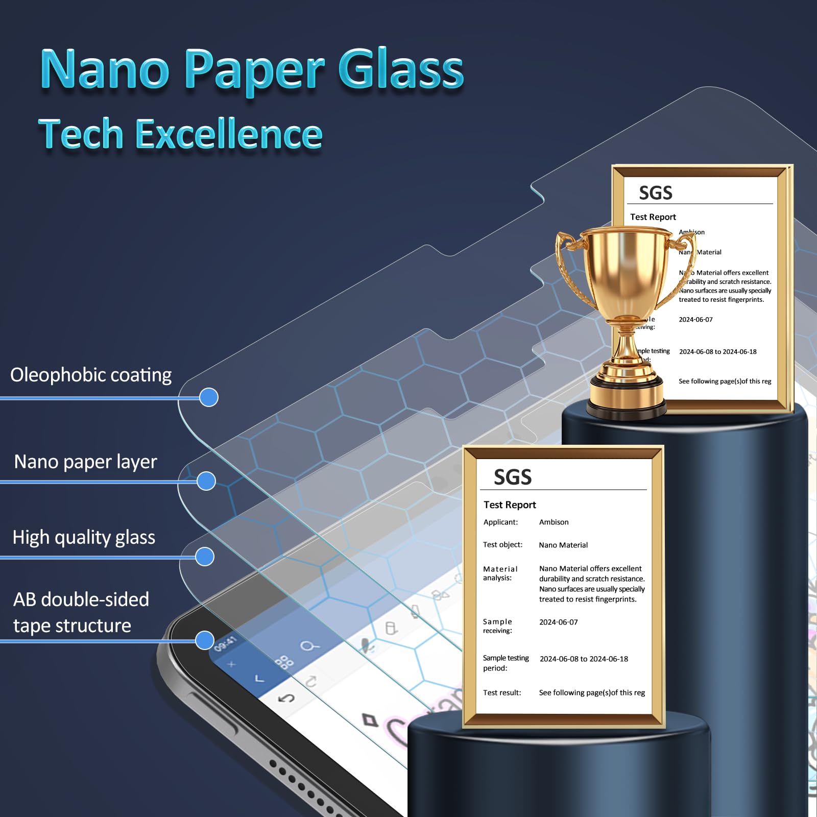 Ambison [2 Pack Tempered Papered Glass Screen Protector For Ipad Air 11 M2 2024&Ipad 10Th Generation 10.9Inch 2022, Smooth/Anti Glare,/9H Tempered Glass Film With Alignment Frame/Writing As Paper With Matte Glass Surface