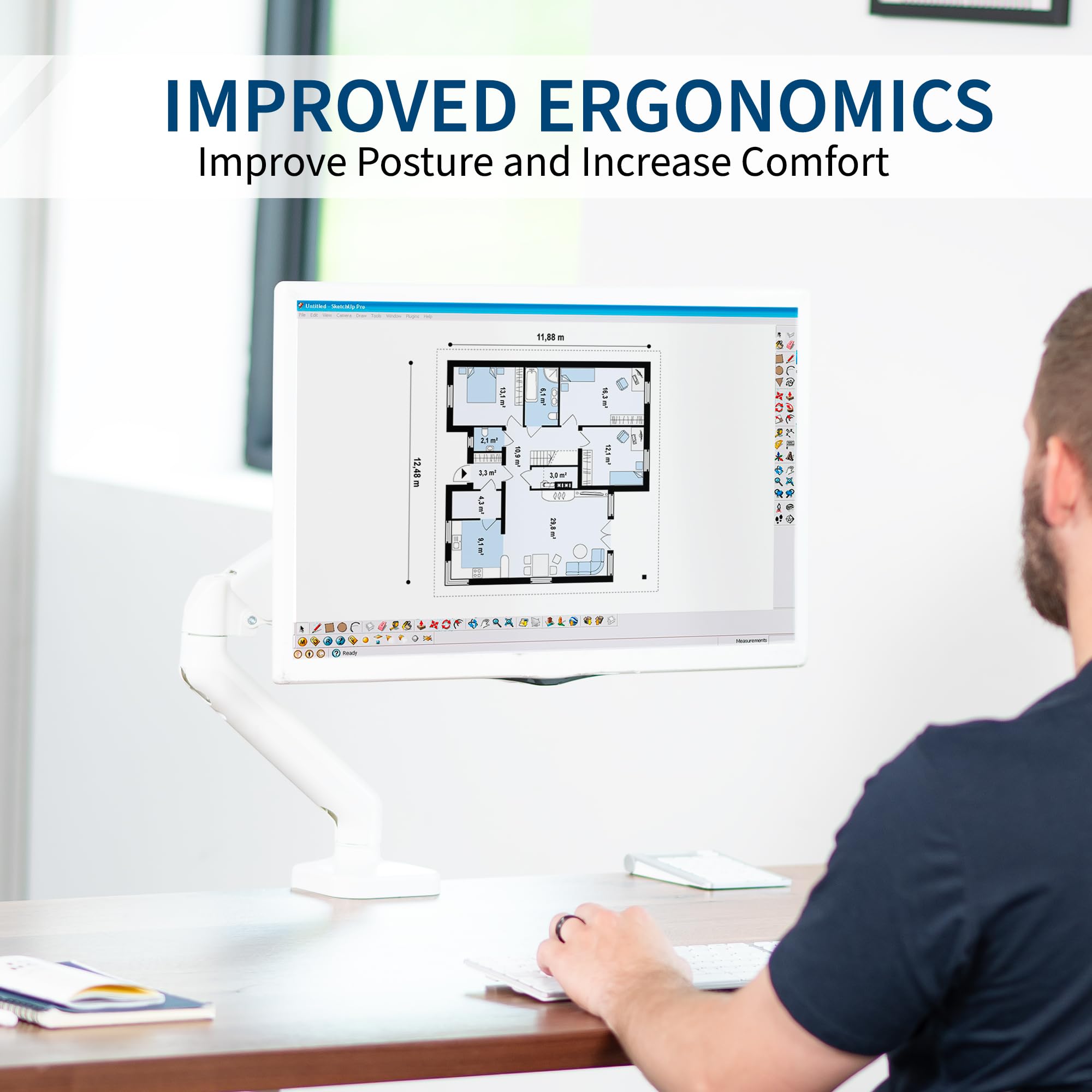 VIVO Single 17 to 32 inch Monitor Height Adjustable Counterbalance Mechanical Arm Desk Stand, Classic, Universal VESA Mount, White, STAND V001OW