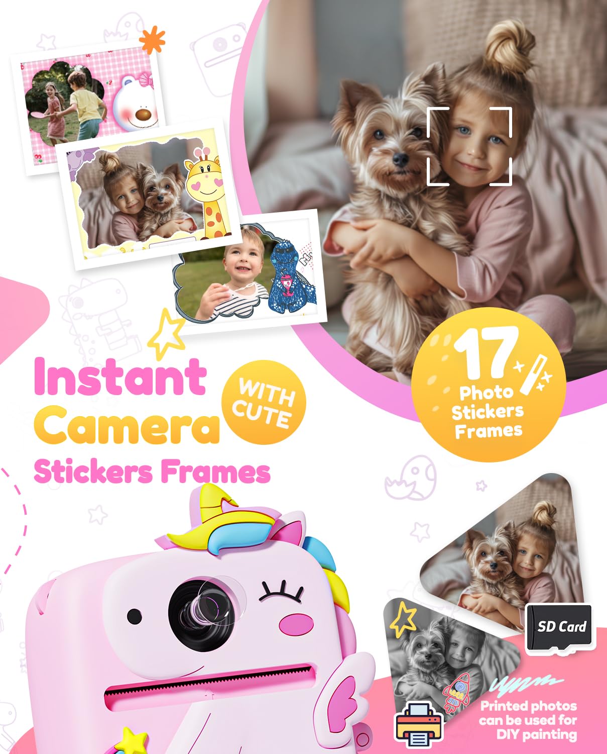 Kids Camera Instant Print, 1080P Hd Digital Video Cameras For Kids With Print Paper & Sd Card, Christmas Birthday Gifts For Girl