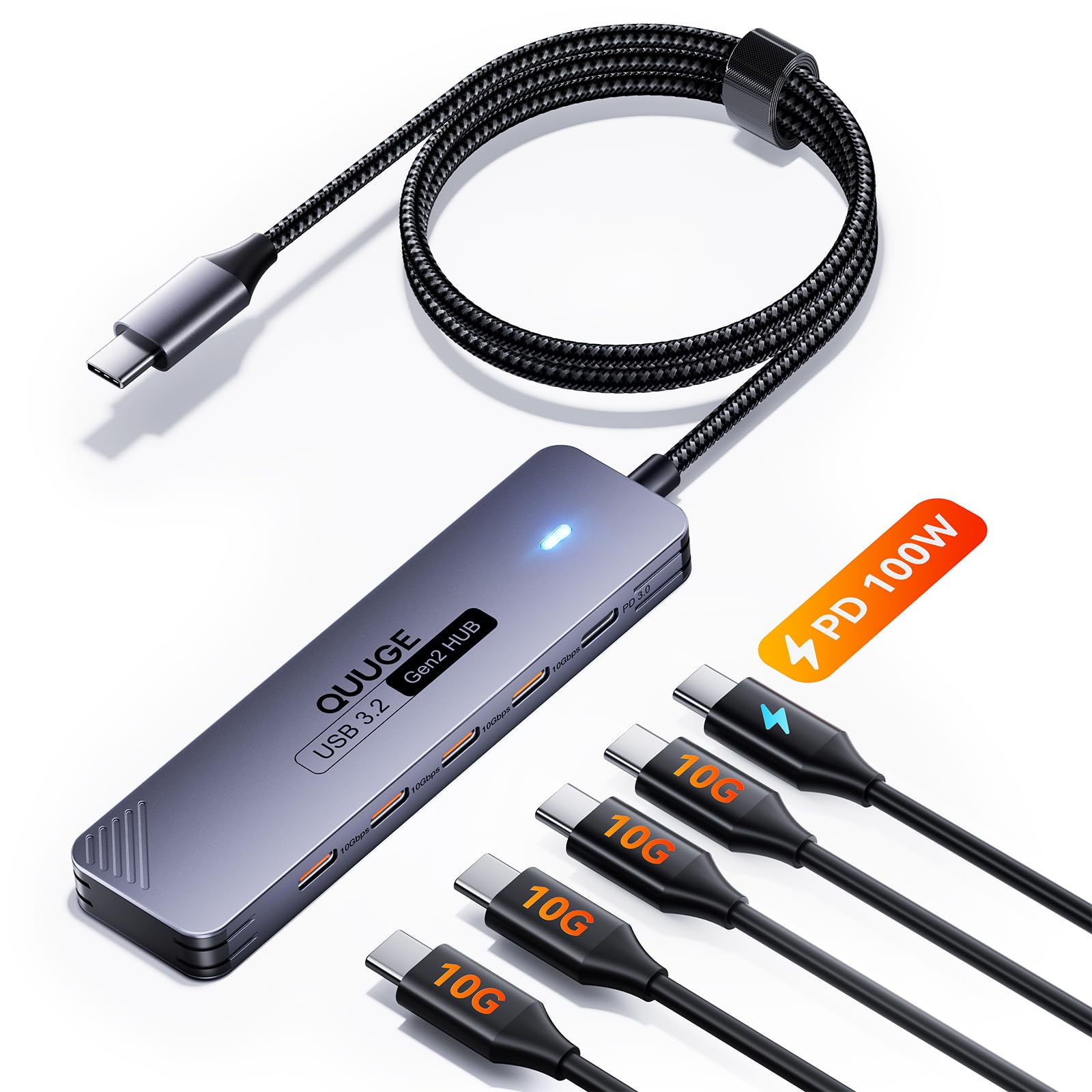 USB C Hub 10Gbps, QUUGE 5-in-1 USB Splitter with 4 USB-C 3.2 and PD 100W Charging, Fast Transfer Aluminum Multiport Type-C Adapt