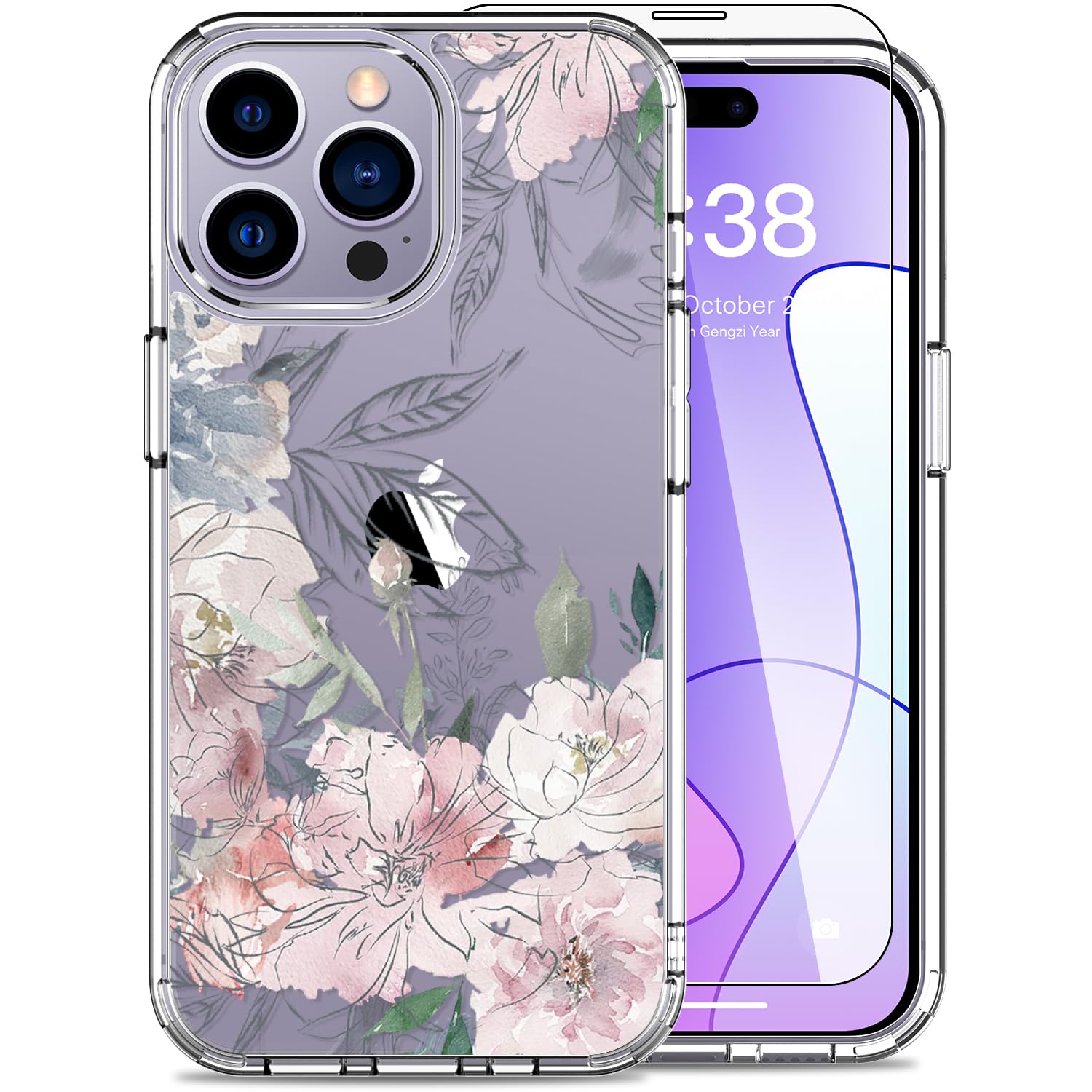 Luhouri For Iphone 15 Pro Case With Screen Protector   Crystal Clear Cover   Fashionable Pattern Design  Wireless Charging  Slim