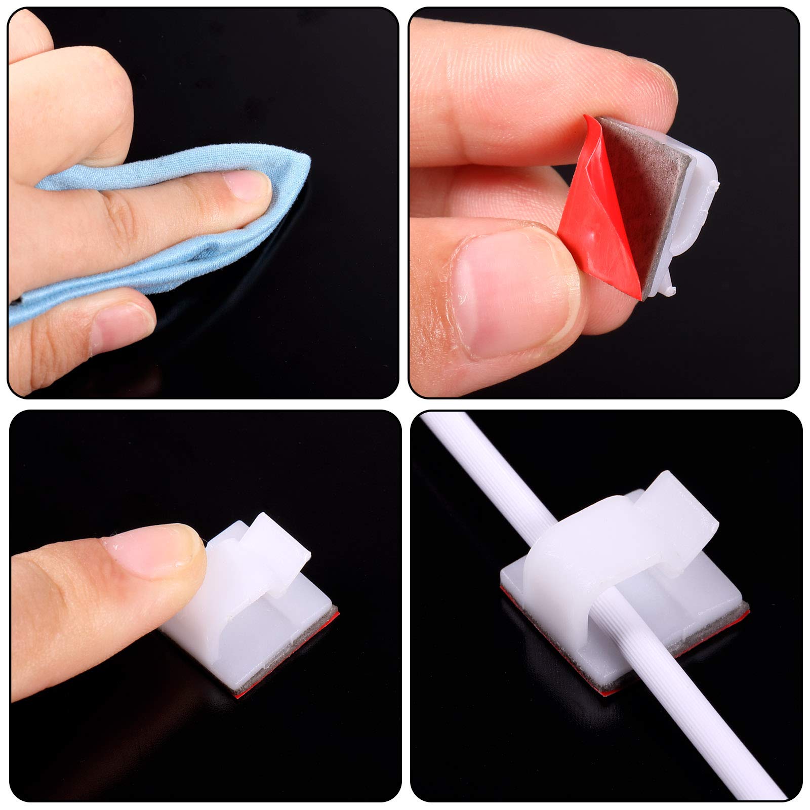 Maitys 60 Pieces Outdoor Cable Clips Christmas Adhesive Hooks Cable Management Clips Wire Light Clips Cord Hider Organizer For F