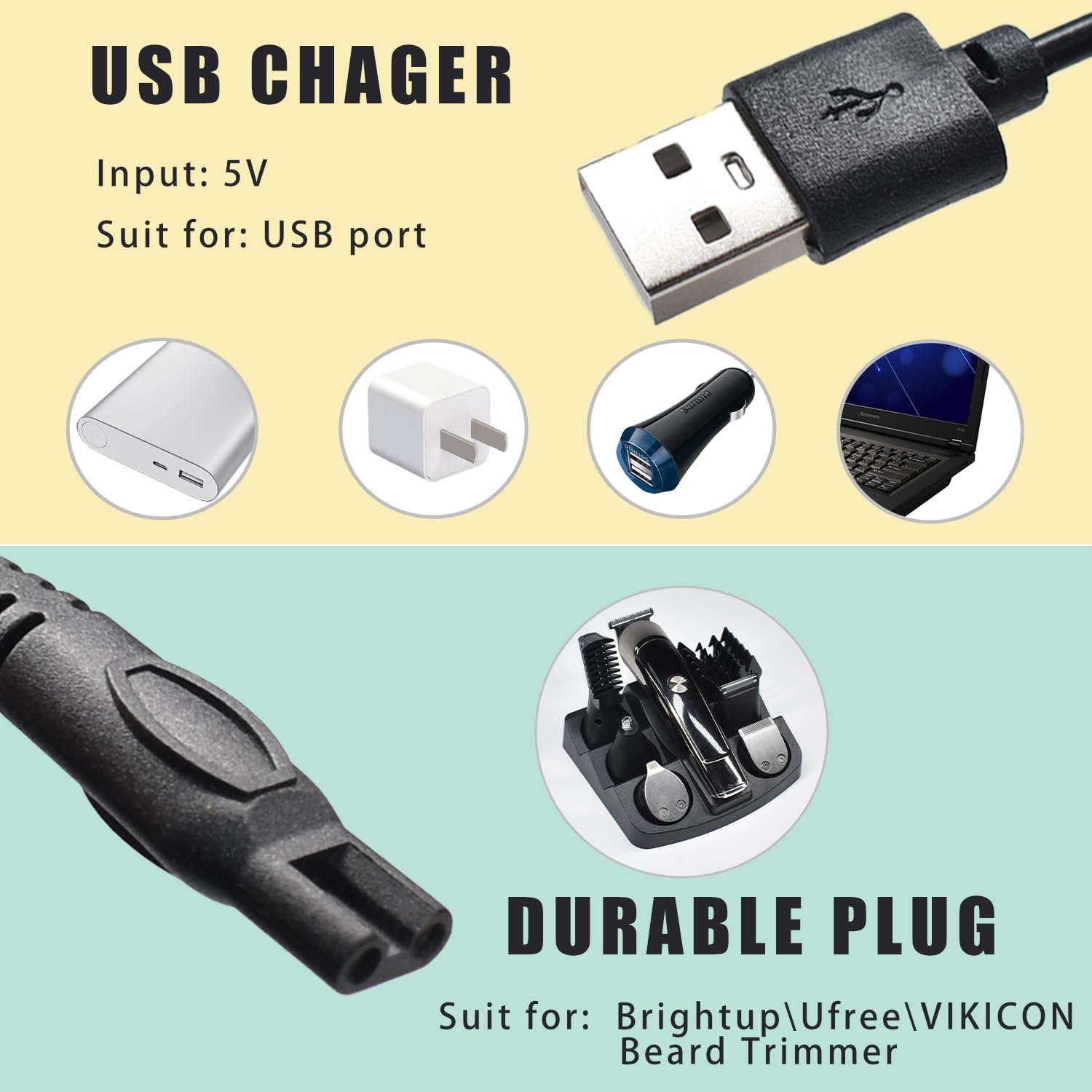 Pinkind Charger Cord Compatible With Brightup/Ufree/Vikicon Beard Trimmer All In One Multifunctional Grooming Kit Hair Clippers