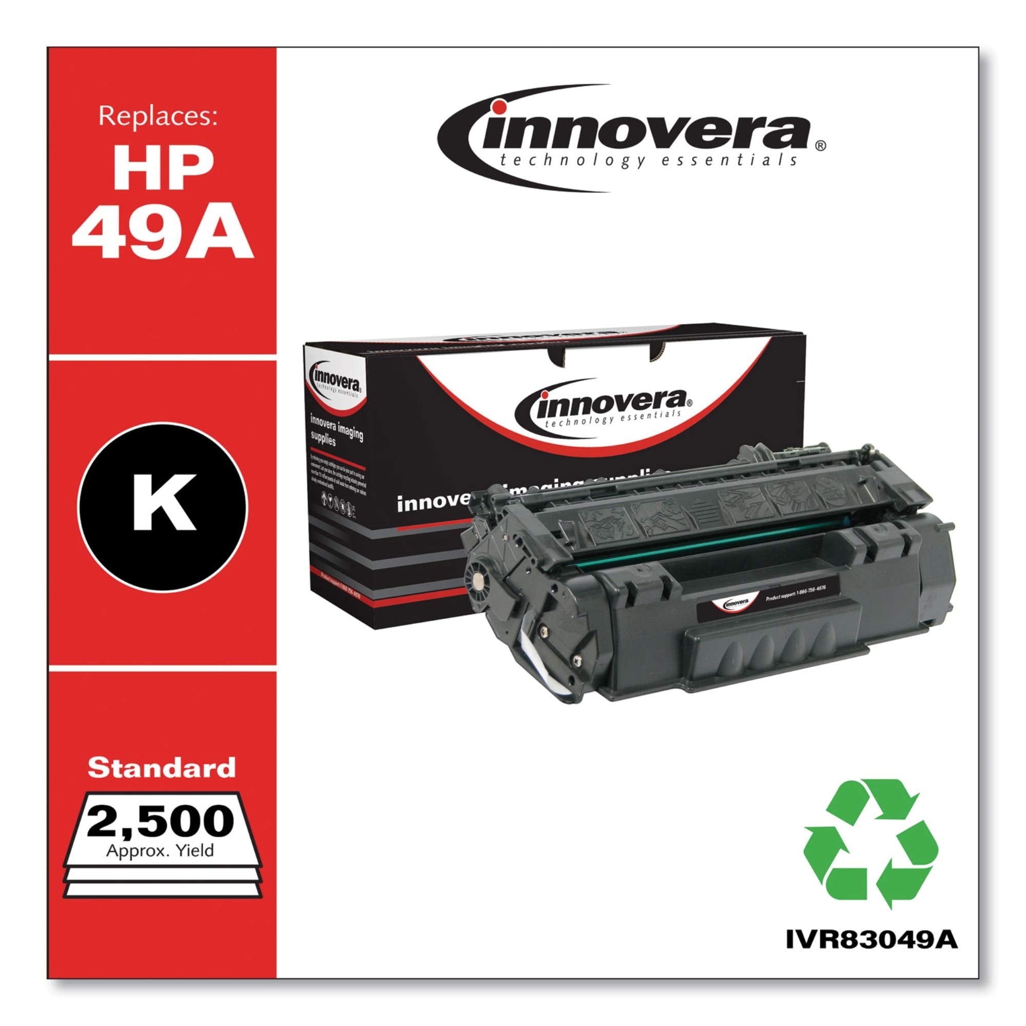 Innovera 83049A Compatible, Remanufactured, Q5949A (49A) Laser Toner, 2500 Yield, Black