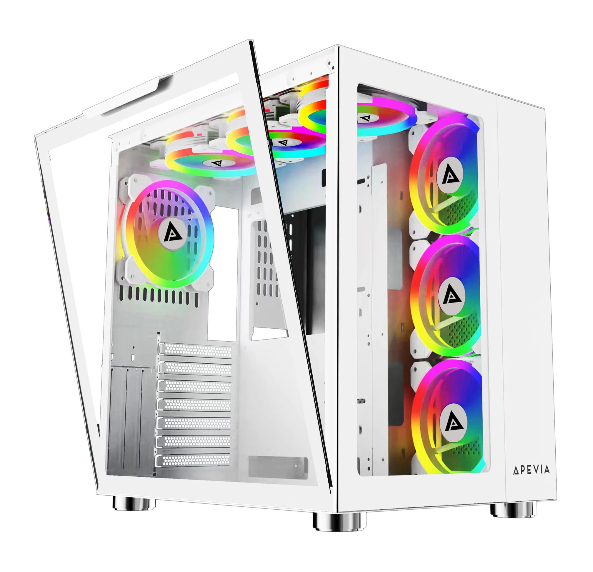 Apevia Prism Elite Wh Prism Elite Mid Tower Atx Gaming Pc Cube Case W/ 7X 120Mm Pwm Argb Fans, 366 Rgb Modes, Dual Tempered Glas