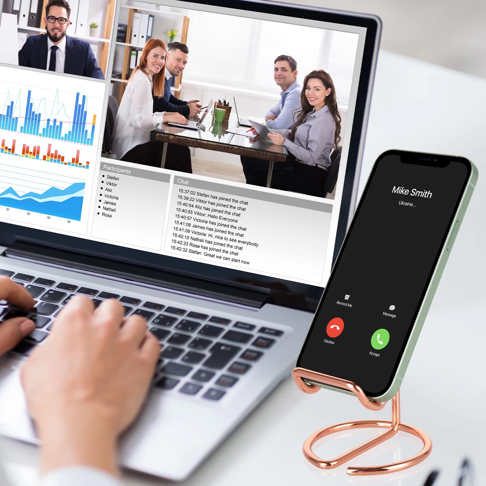 Roposy Cell Phone Stand Holder Desk Accessories, Cute Metal Rose Gold, Compatible With All Mobile Phones, Iphone, Switch, Ipad