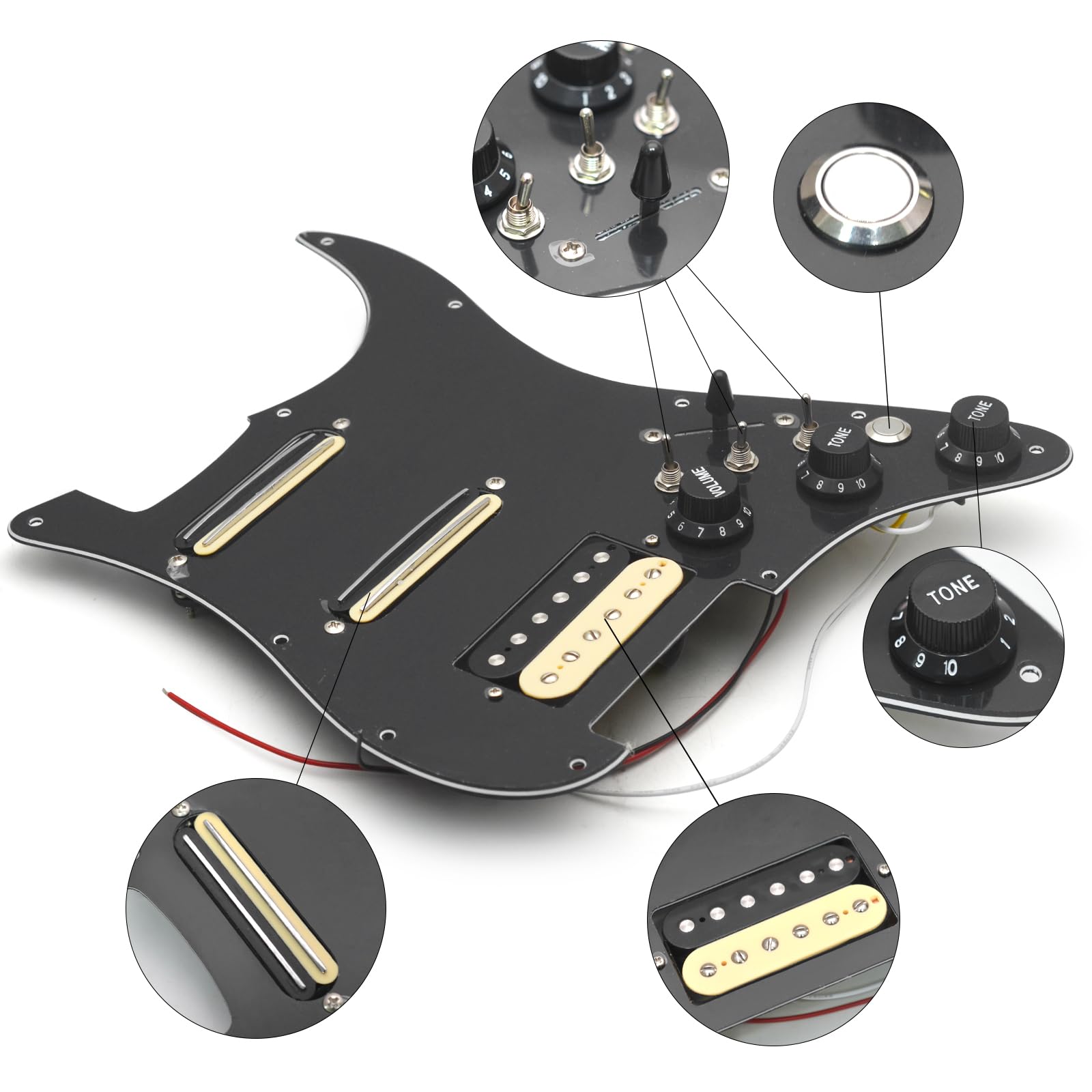 Saphue Ssh Coil Splitting Electric Guitar Pickguard Two Mini Humbucker + One Humbucker(9K/9K/15K)+Silence Switch Loaded Prewired