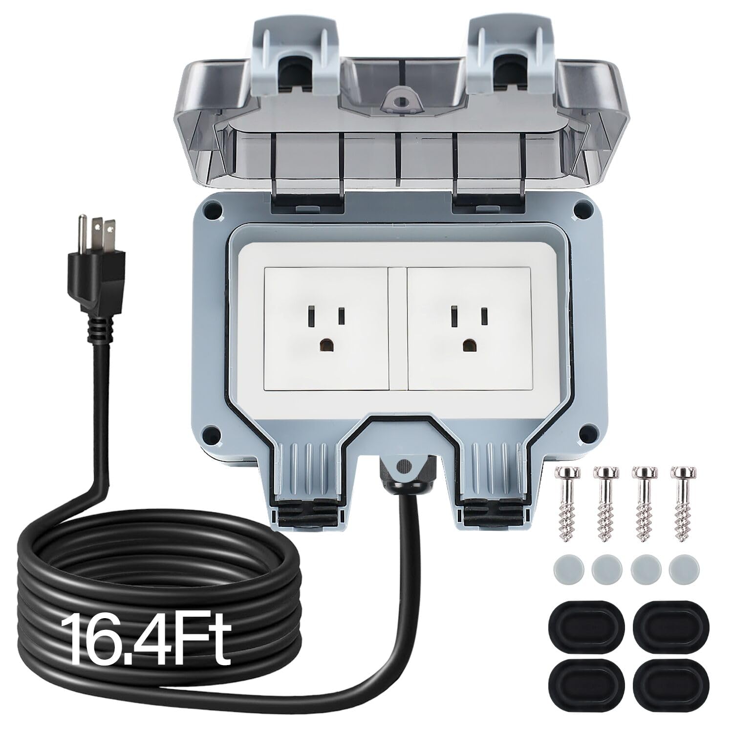 Zuyiyi Outdoor Power Outlet With 16.4Ft Extension Cord, Double Plug Outlet Extender, Weatherproof Waterproof Ip66 Outdoor Electr