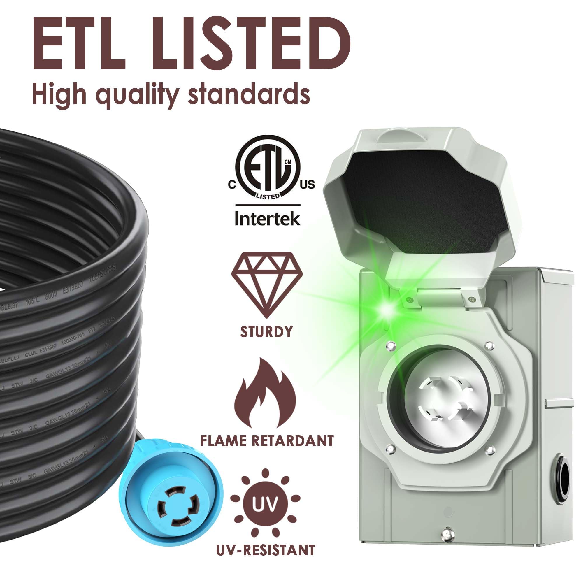 Circlecord 4 Prong 6.6 Feet 30 Amp Generator Extension Cord And Inlet Box With Locking Connector, Heavy Duty Nema L14 30P/L14 30