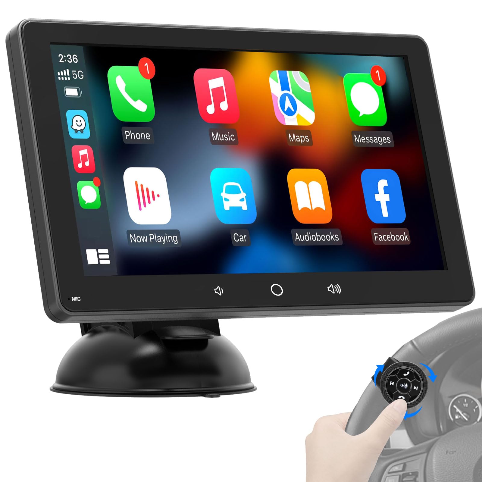 Wireless Apple Carplay Android Auto: Portable 7 Inch Qled Touch Screen Car Stereo   Bluetooth 5.0 Mirror Link Steering Wheel Con