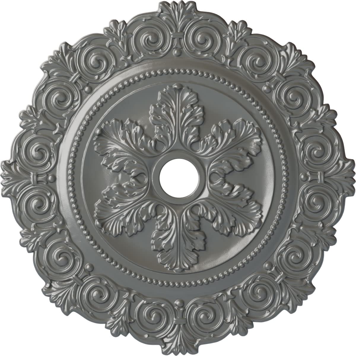 Ekena Millwork CM33SCSLS - 33 1/4OD x 3 5/8ID x 1P Scroll Medallion (Fits Canopies up to 3 5/8) - Ceiling Medallion, Silver