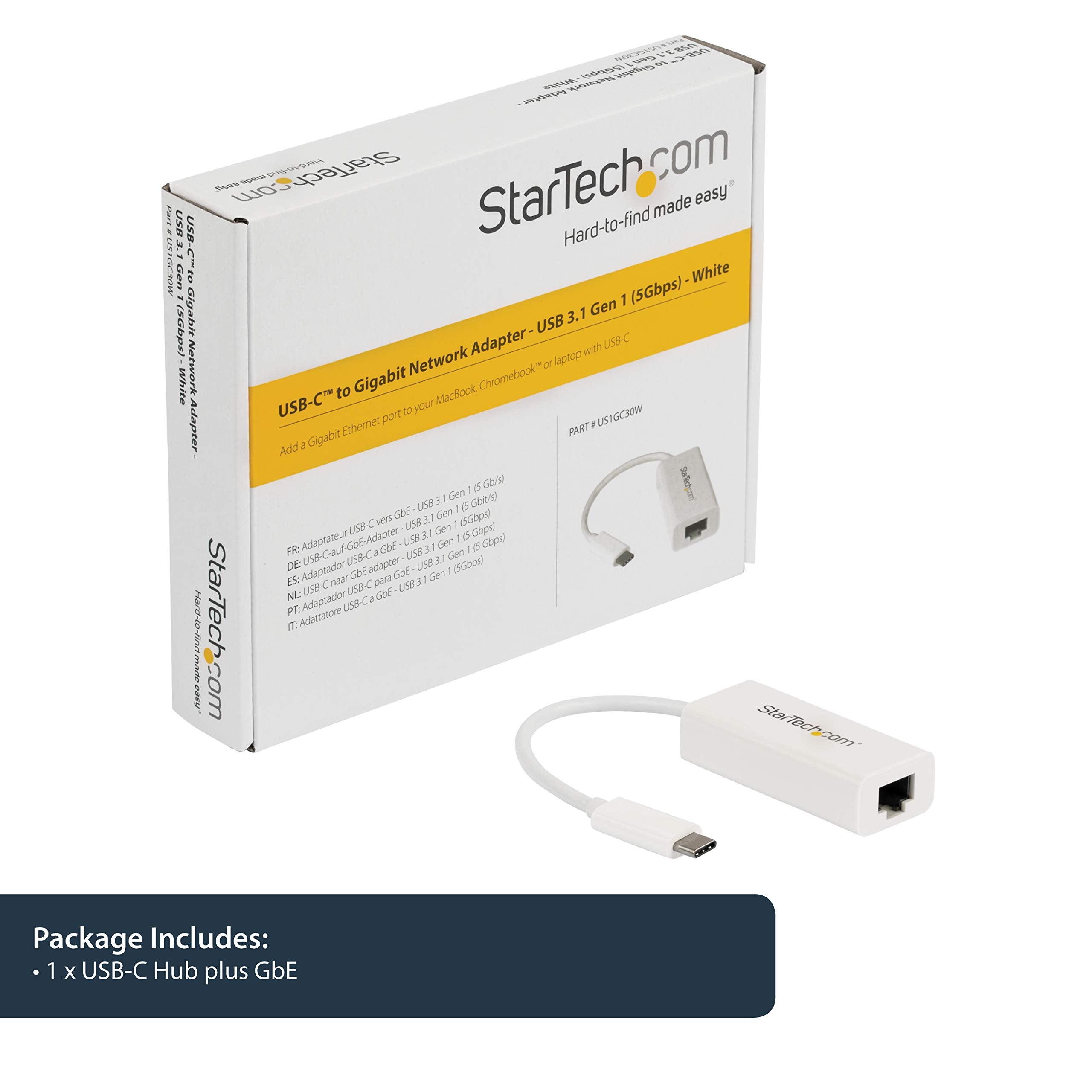 Startech.Com Usb C To Gigabit Ethernet Adapter   White   Usb 3.1 To Rj45 Lan Network Adapter   Usb Type C To Ethernet (Us1Gc30W)