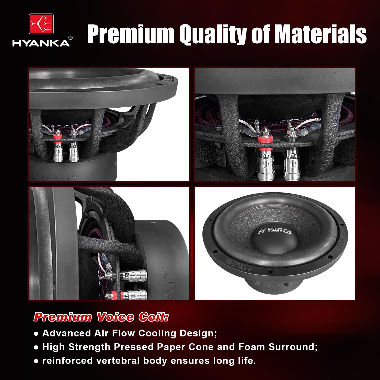 H Yanka Bsf-12-2 12 Inch Subwoofer - 1800W Max Power 12 Inch Paper Cone Car Audio, Black Aluminum Basket, 2.5 Dual Voice Coil 2