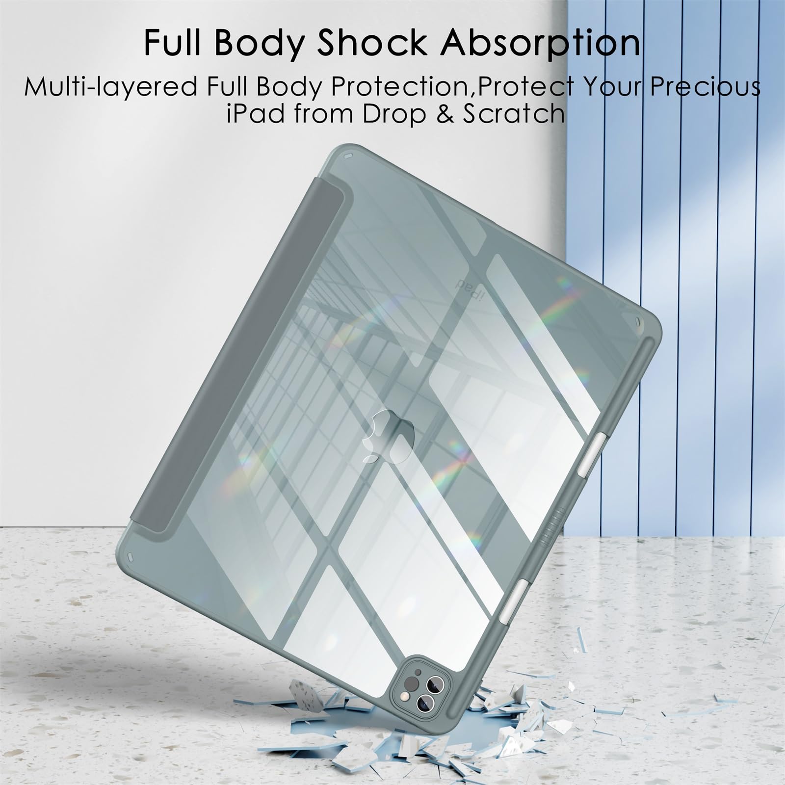 Soke Case For Ipad Air 13 M2 2024/Pro 12.9 (6Th/5Th/4Th Generation, 2022/2021/2020)   Pencil Holder+Auto Sleep/Wake+Camera Protection, Shockproof Back Cover For Ipad Pro 12.9 Inch,Gray