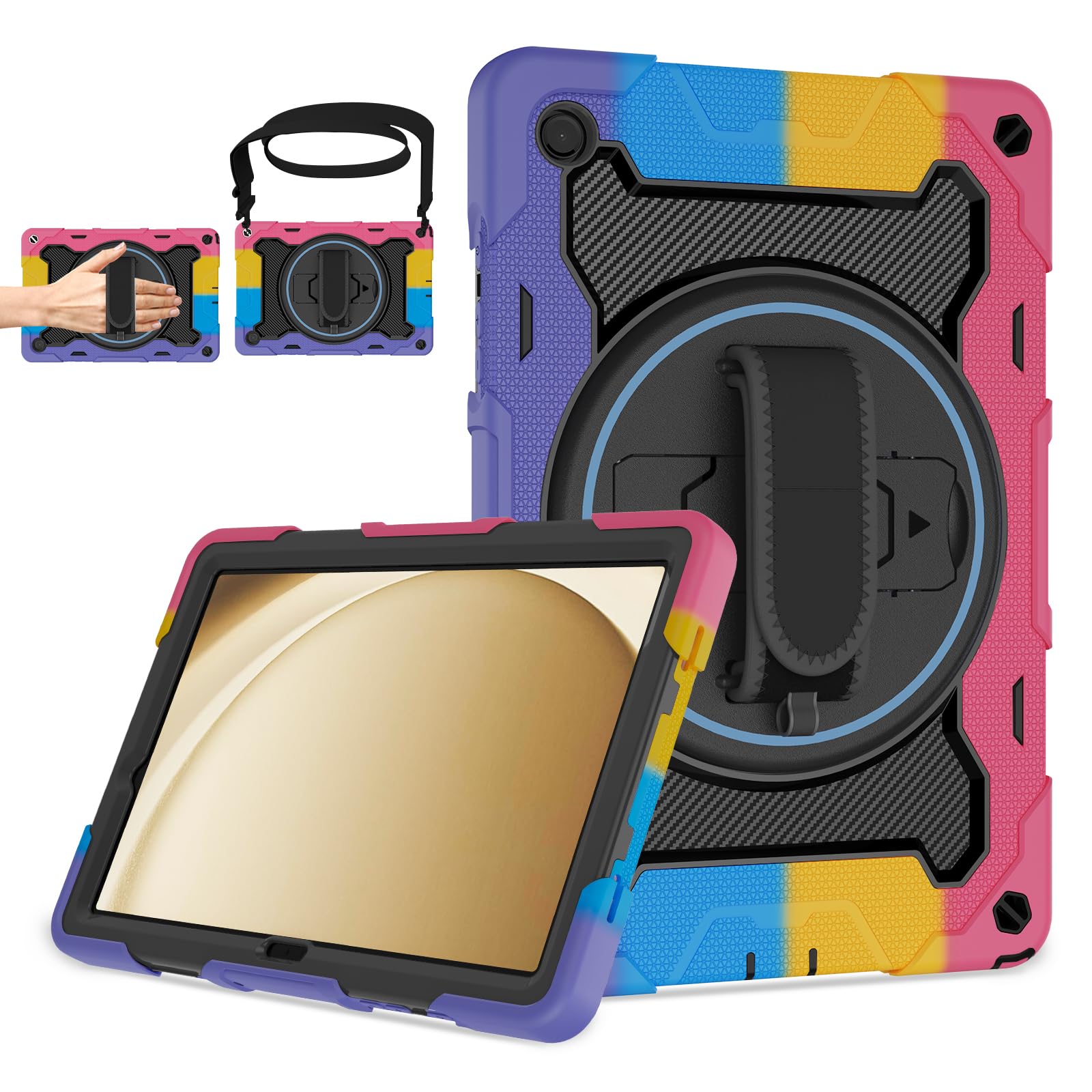 Rosrome Case For Galaxy Tab A9 Plus 5G/ A9+ (11 Inch) With Hd Screen Protector & Shoulder Strap|15Ft Drop Protection|360 Stand H