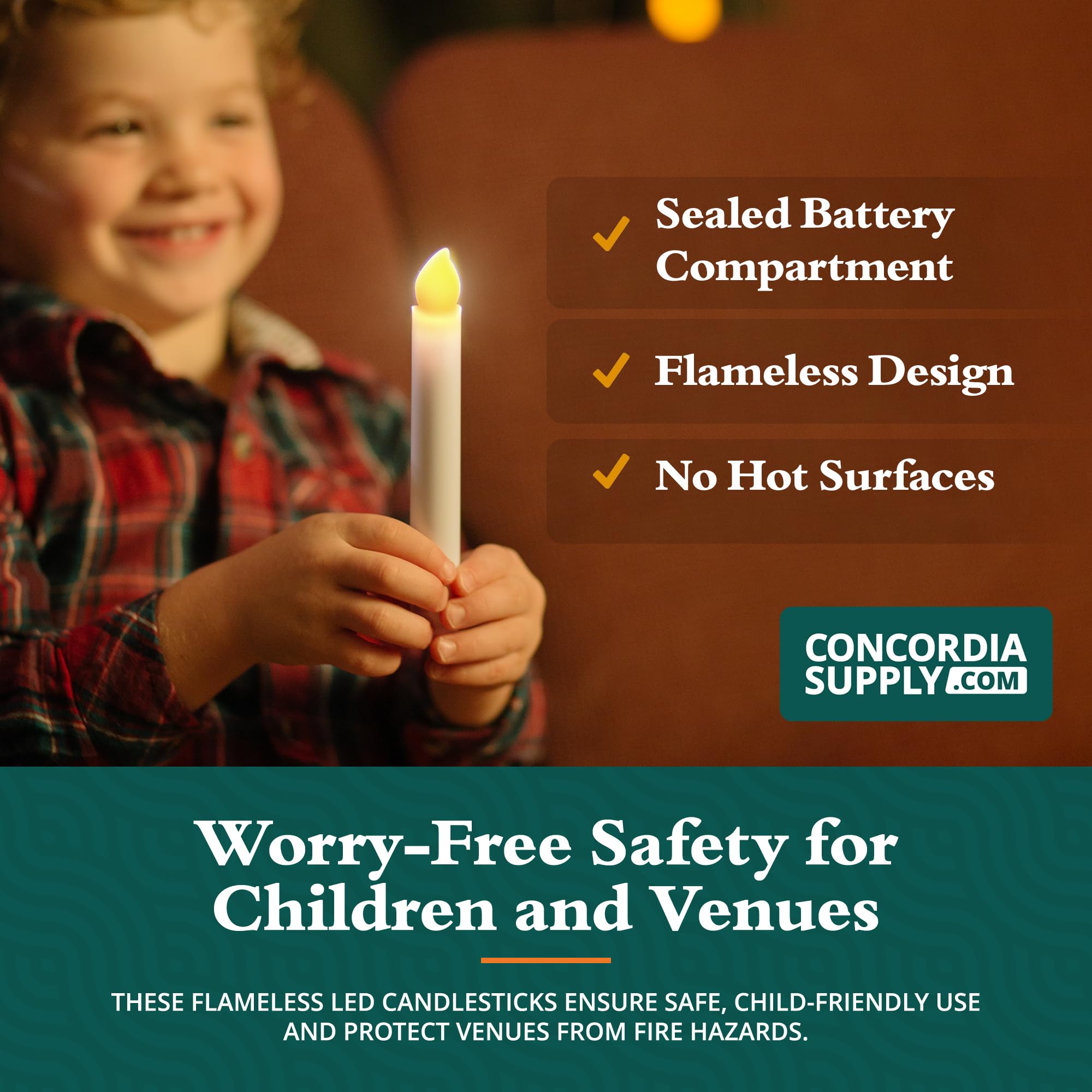 Concordia Supply Safeflame Led Candlesticks   6'' (25 Pack) Handheld Battery Operated Candles W/Flickering Effect   Perfect For