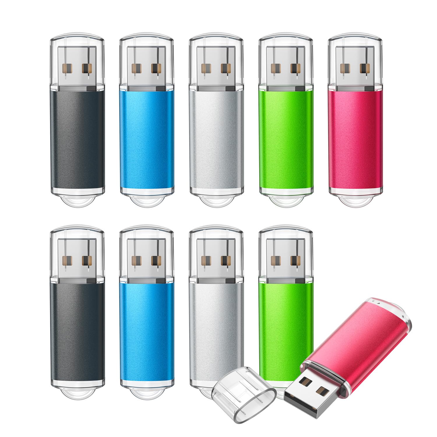 Topesel 10 Pack 8Gb Usb 2.0 Flash Drive Memory Stick Thumb Drives (5 Mixed Colors: Black Blue Green Red Silver)