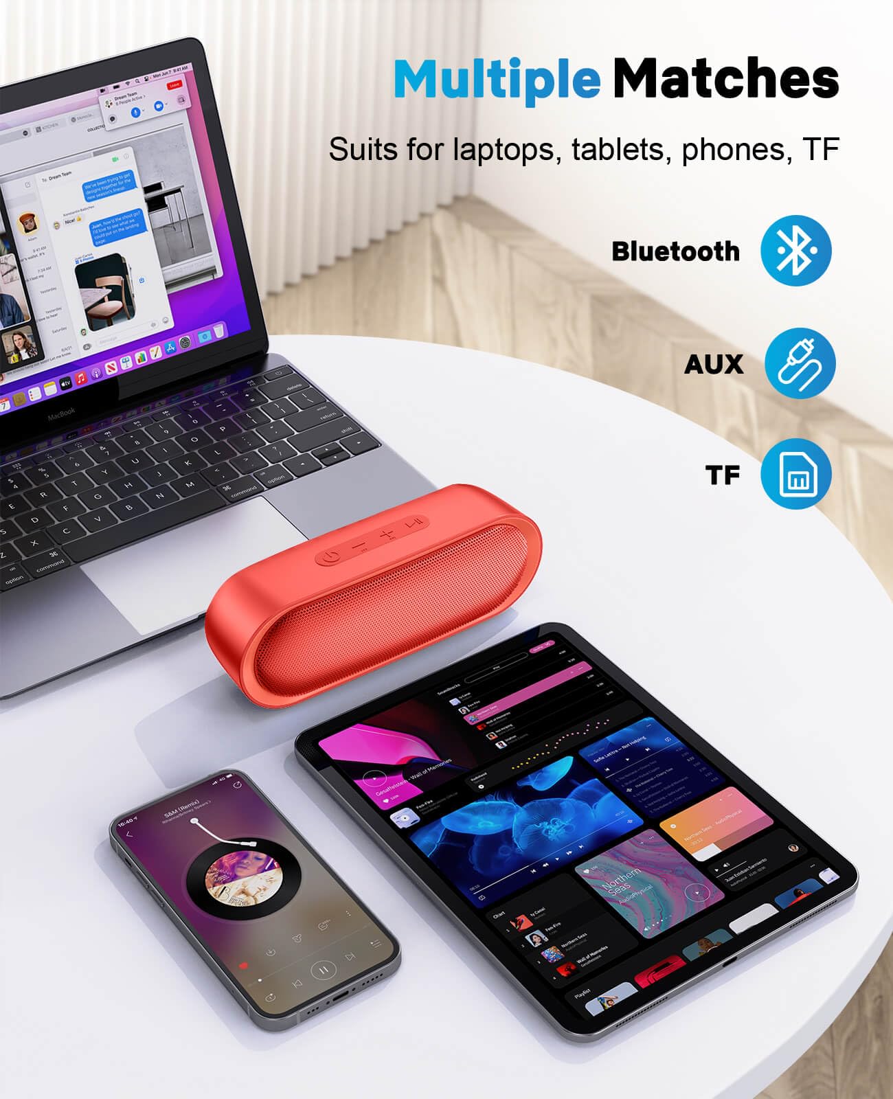 Lenrue Bluetooth Speakers, Waterproof Portable Speakers With Tws, 24 Playtime, Stereo Sound, Wireless For Home Shower Pool Beach Outdoor (Red)