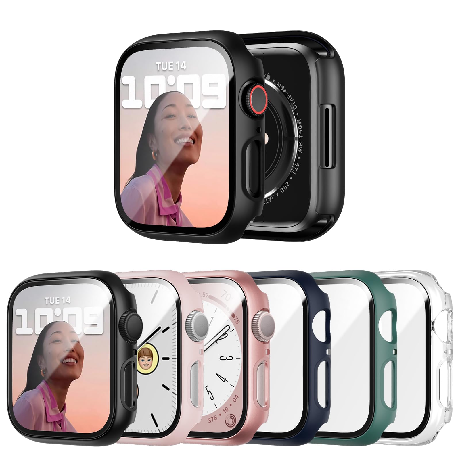 JERXUN 6 Pack Case with Tempered Glass Screen Protector for Apple Watch Series 3 Series 2 Series 1 38mm, Ultra-Thin Scratch Resi