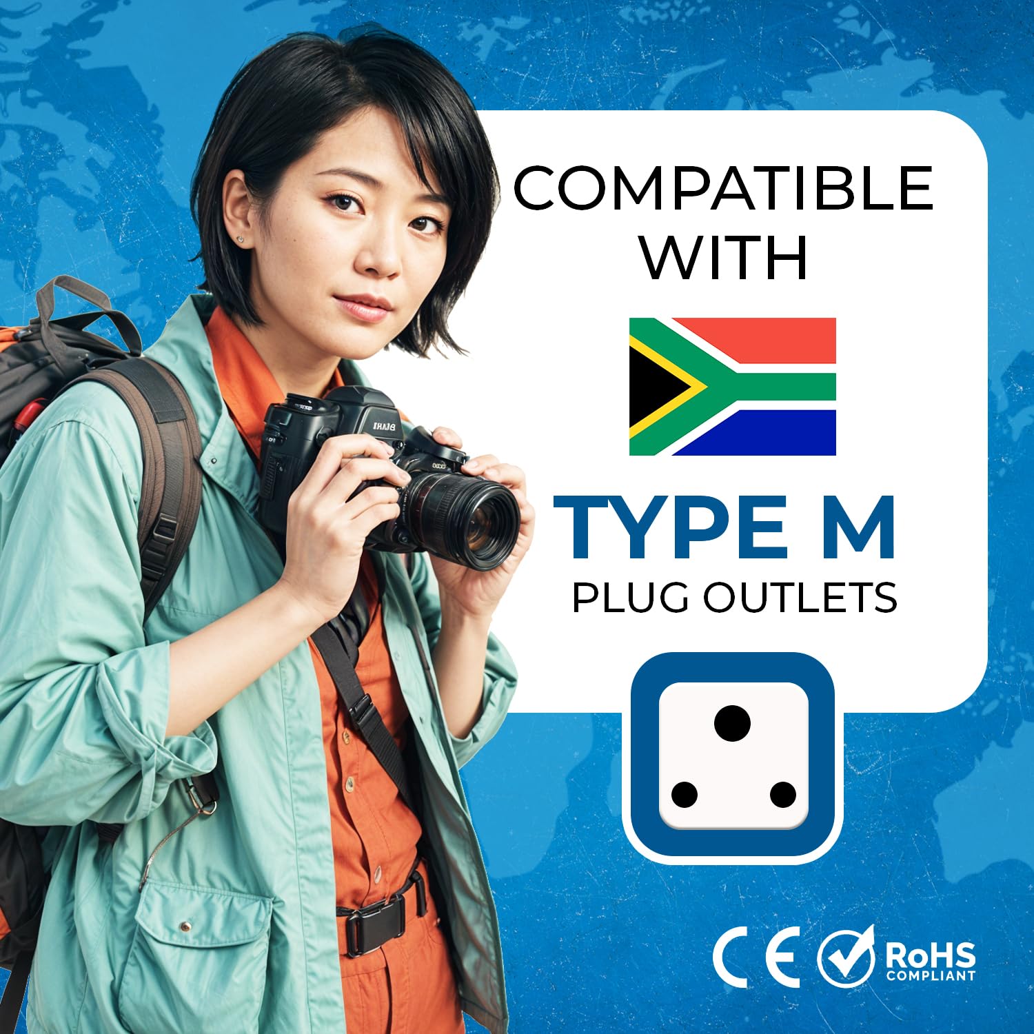 Orei Usa To South Africa, Botswana, Namibia & More (Type M) Travel Adapter Plug - 2 In 1 - Ce Certified - Rohs Compliant - 2 Pac