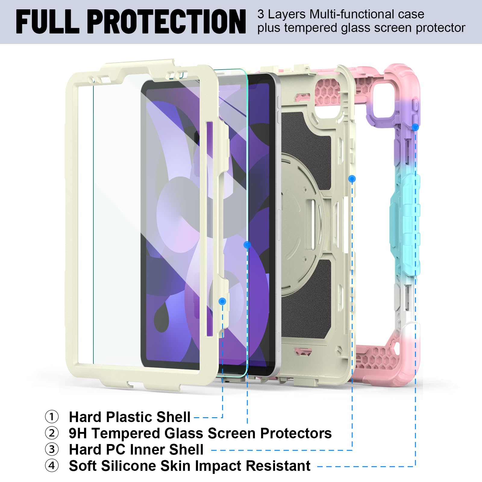Ipad Air 5Th/4Th Generation Case 10.9 2022/2020, [Kids Proof] Ambison Full Body Protective Case With 9H Tempered Glass Screen