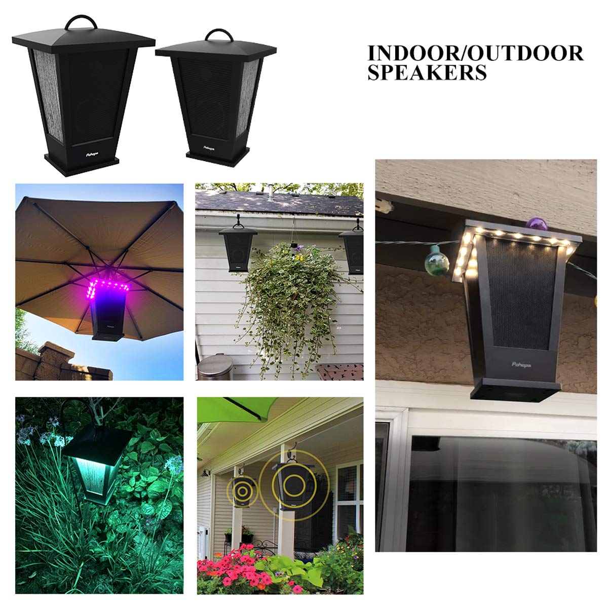 Pohopa Bluetooth Speakers Waterproof, 2 Packs True Wireless Stereo Sound 20W Dual Pairing Lantern Outdoor Speakers With 20 Piece