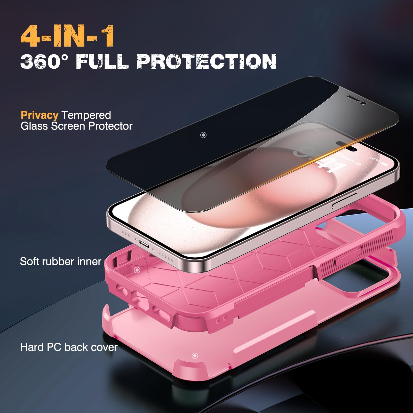 Diaclara Designed For Iphone15 Case, [With Privacy Screen Protector] [Anti Spy] [Military Grade Drop Protection] Heavy Duty Full