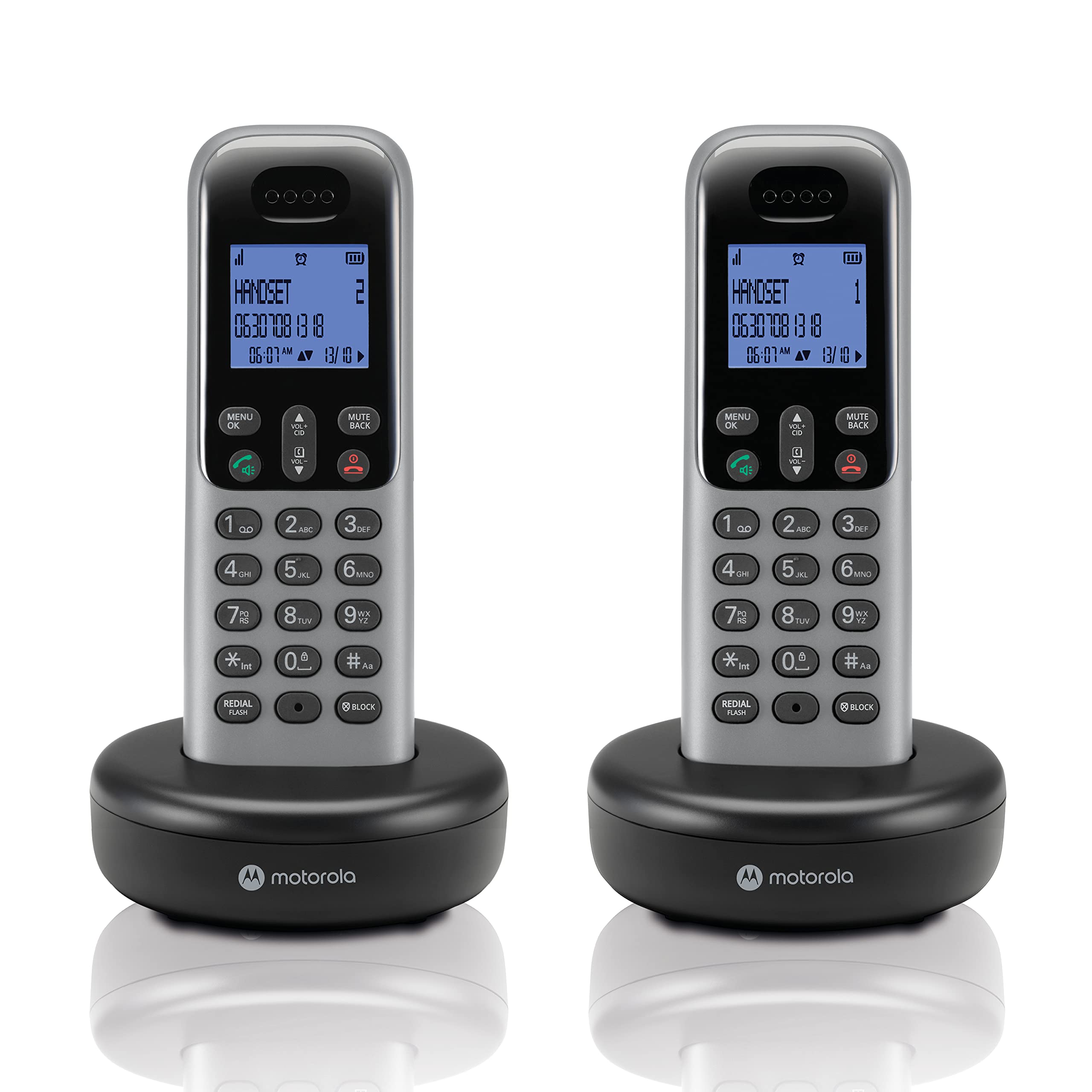 Motorola Voice T602 Cordless Phone System W/2 Digital Handsets, Speakerphone, And Call Block   Dark Grey