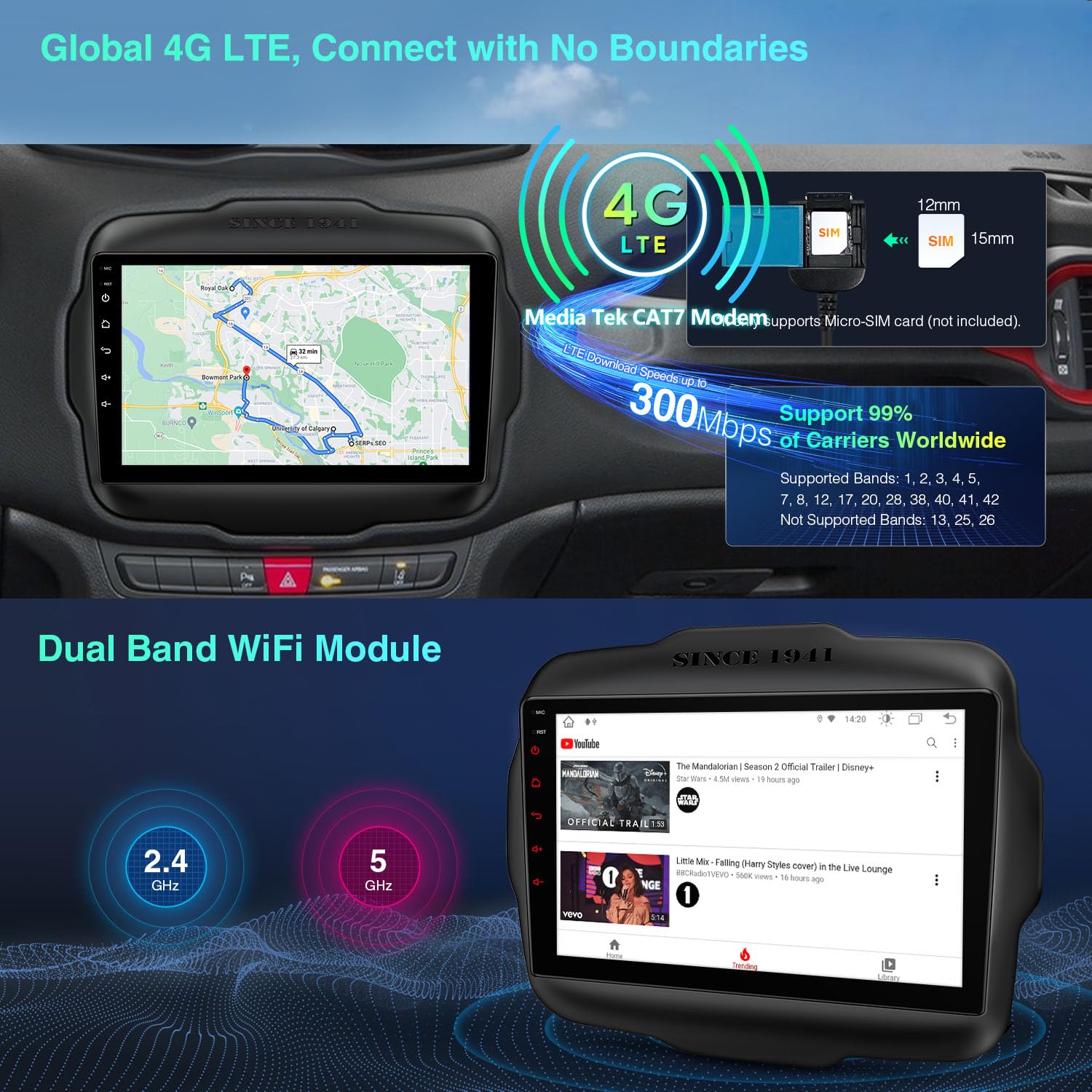 Xtrons Android 13 Car Stereo For Jeep Renegade, 9 Inch Touch Screen Gps Navigation Bluetooth Head Unit Built In Dsp Car Auto Pla