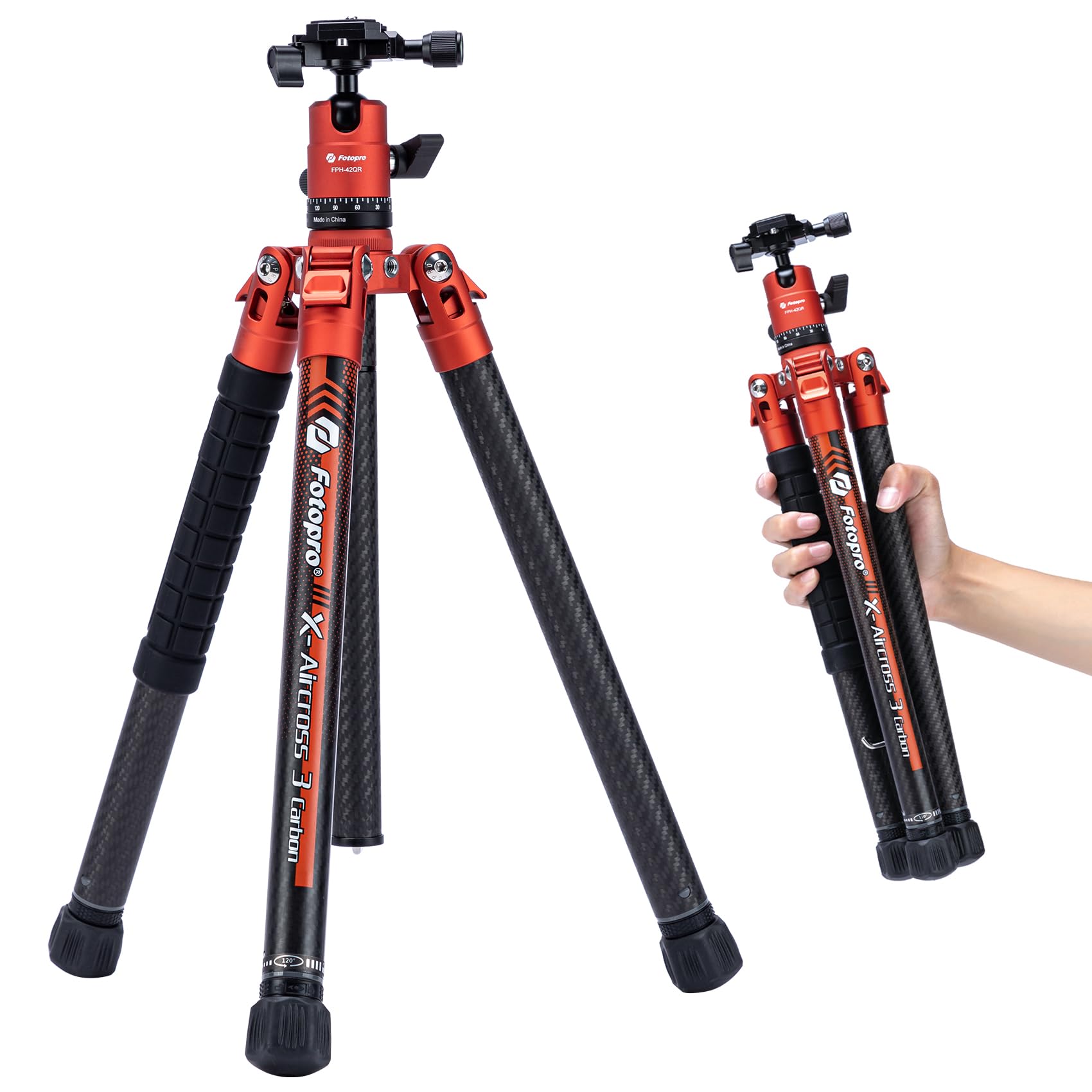 Fotopro Carbon Fiber Tripod For Camera 2Lbs Ultralight 62 Inch Travel Camera Tripod Max Loads Up 22Lbs X Aircross 3 Orange