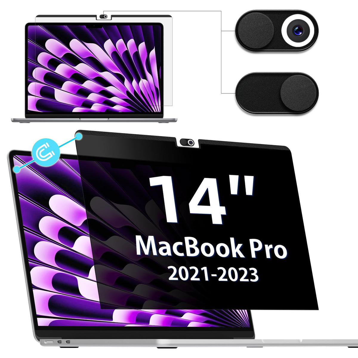 Privacy Screen Macbook Pro 14 Inch (2021 2023, M1, M2, M3 A2918 A2992 A2442 A2779), Magnetic Removable Matte Anti Blue Light Gla