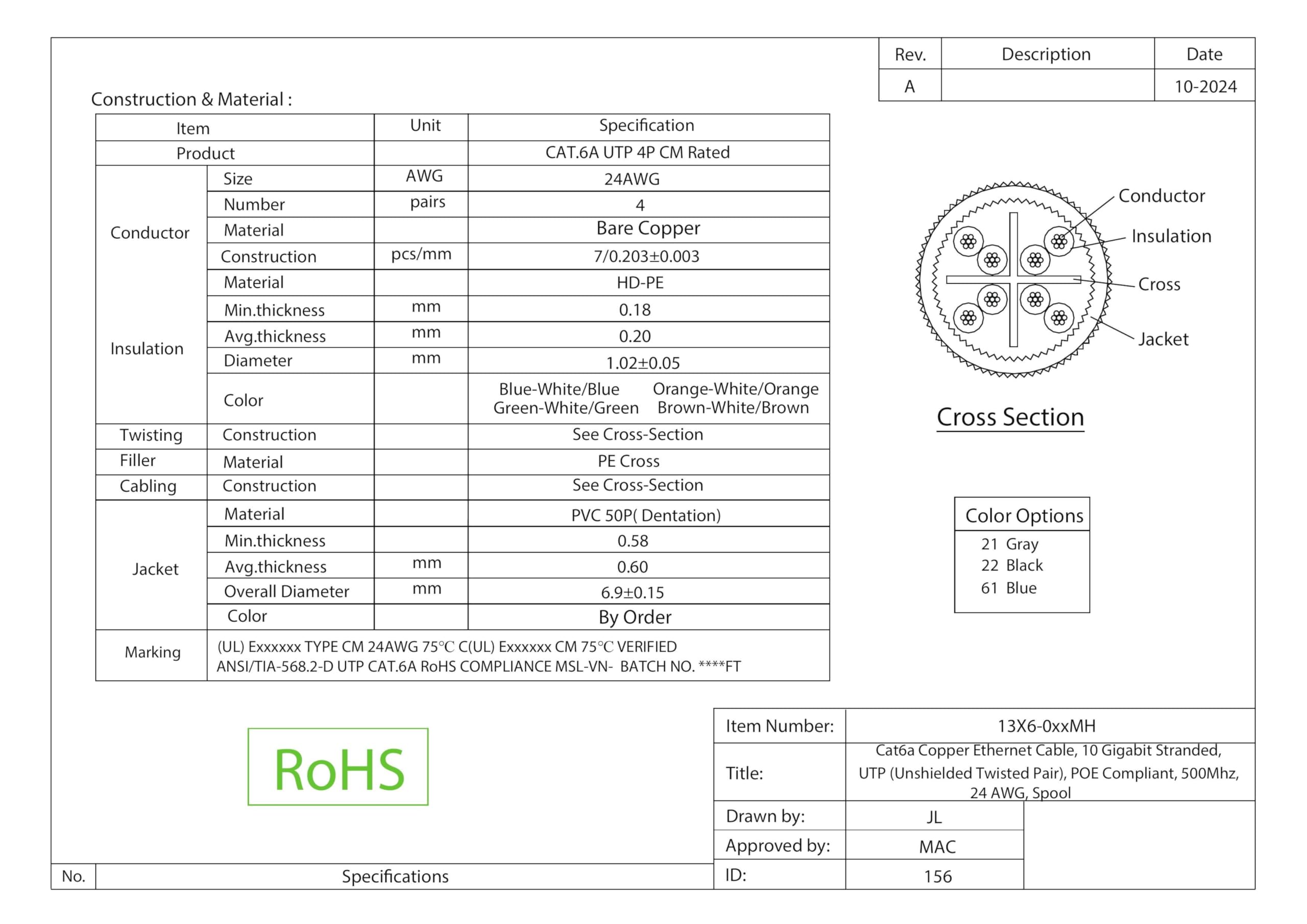 Cat6A Ethernet Cable Spool - High-Speed 500Mhz For Networking, 10 Gigabit Stranded, Utp, 1000 Feet, Gray