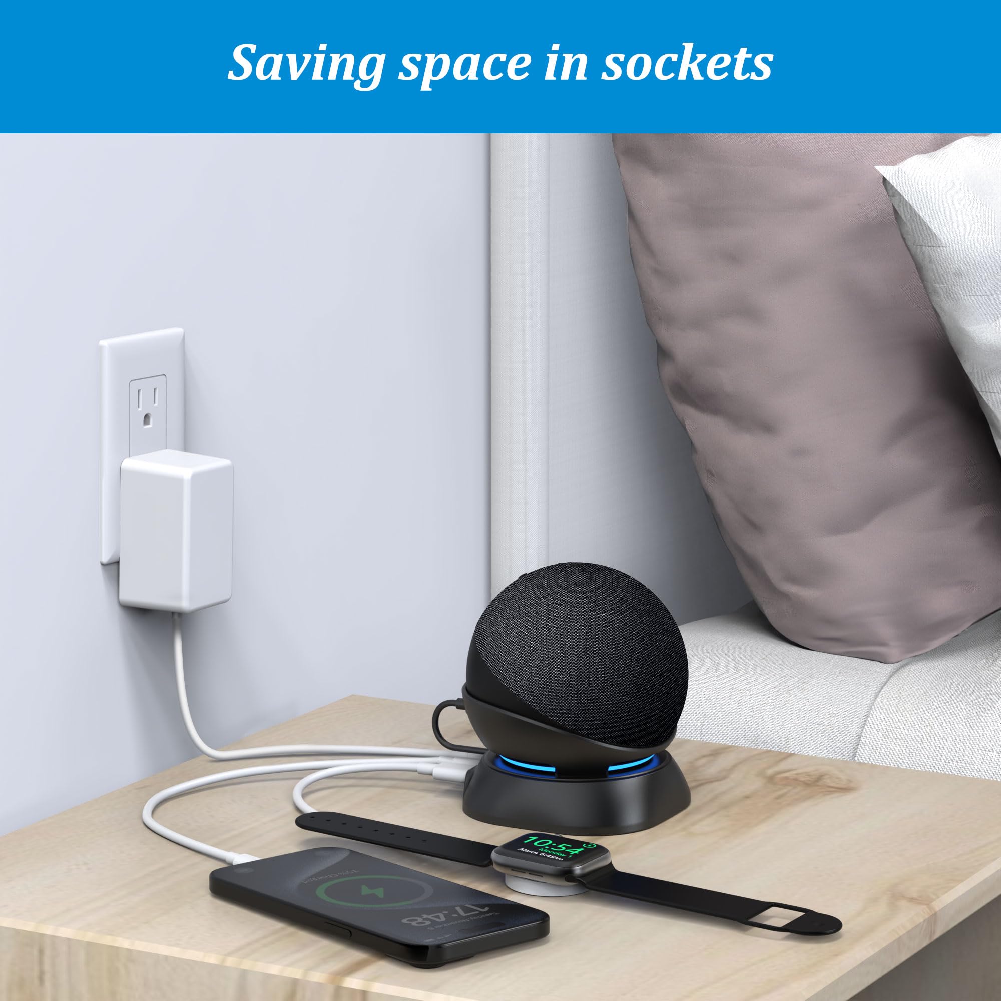 Plusacc Stand For Dot 5Th/4Th Generation With Usb C And Usb A Charging Ports, Table Holder Base For Charge Cellphones And Earbud