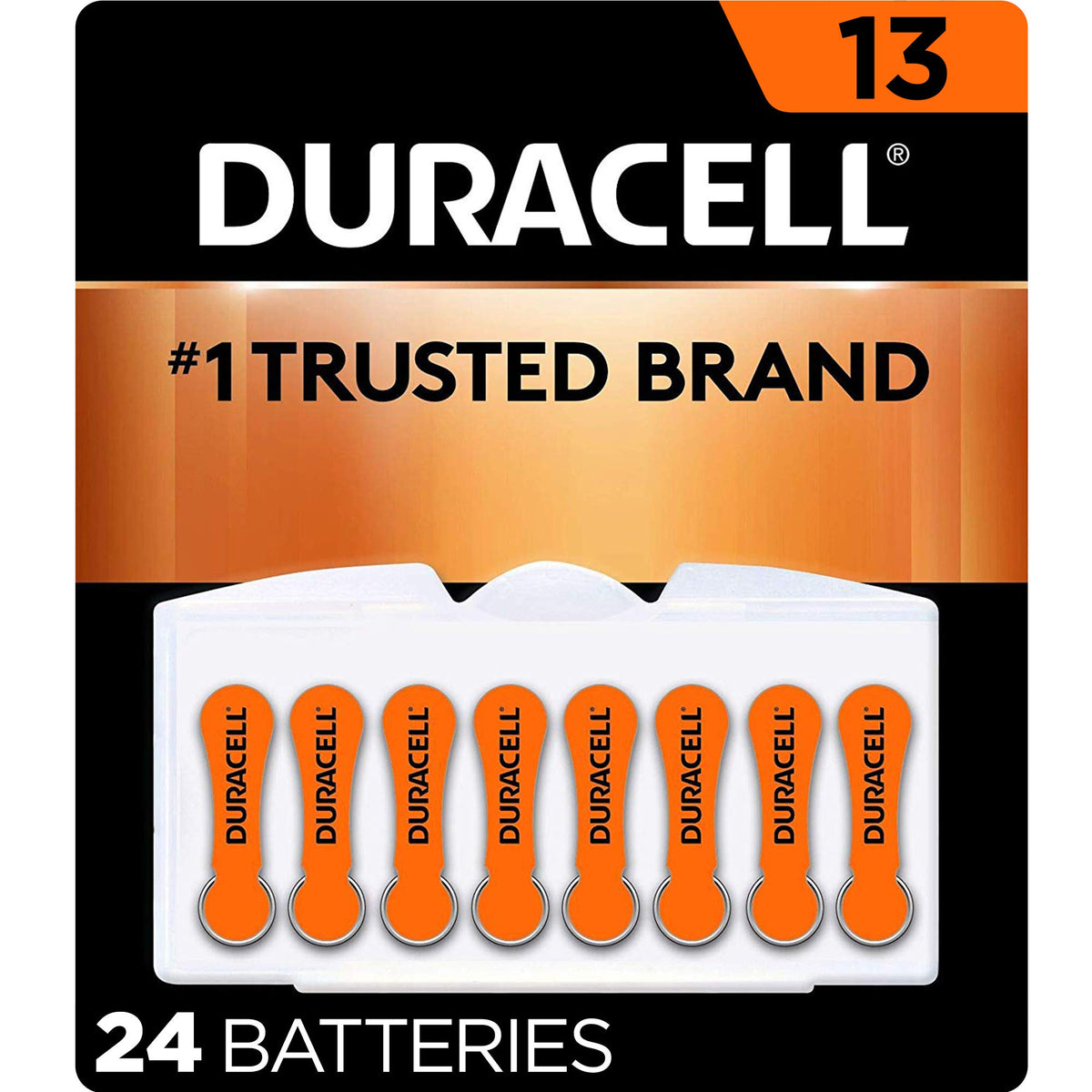 Duracell Hearing Aid Batteries Orange Size 13, 24 Count Pack, 13A Size Hearing Aid Battery With Long Lasting Power, Extra Long E