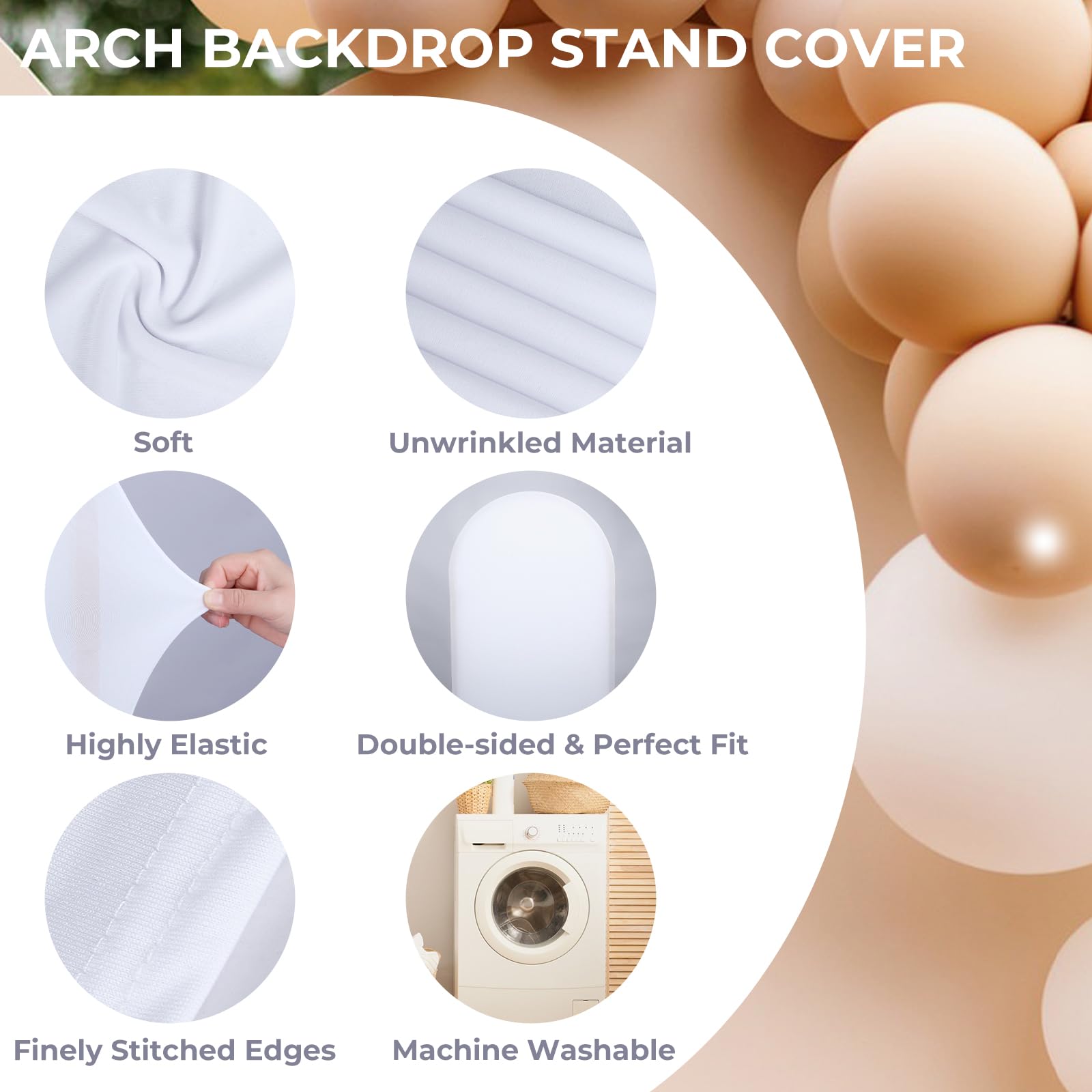 Babenest 5Ft White Wedding Arch Cover, Spandex Fitted Arch Backdrop Cover For Photography, Round Top Chiara Stand Cover For Part